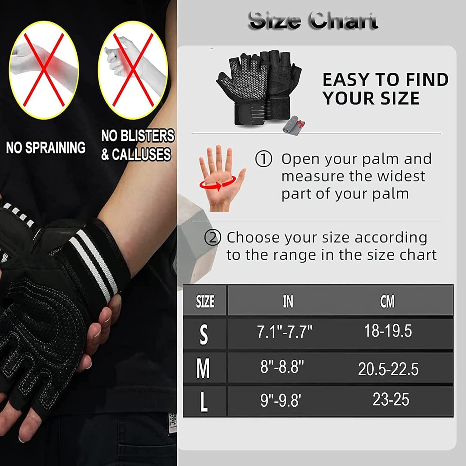 Workout Gloves for Men and Women,Weight Lifting Gloves with Wrist Wrap Support,Breathable and Non-Slip,Fingerless Gym Gloves with Full Palm Protection for Weightlifting,Fitness,Exercise,Training image number 2