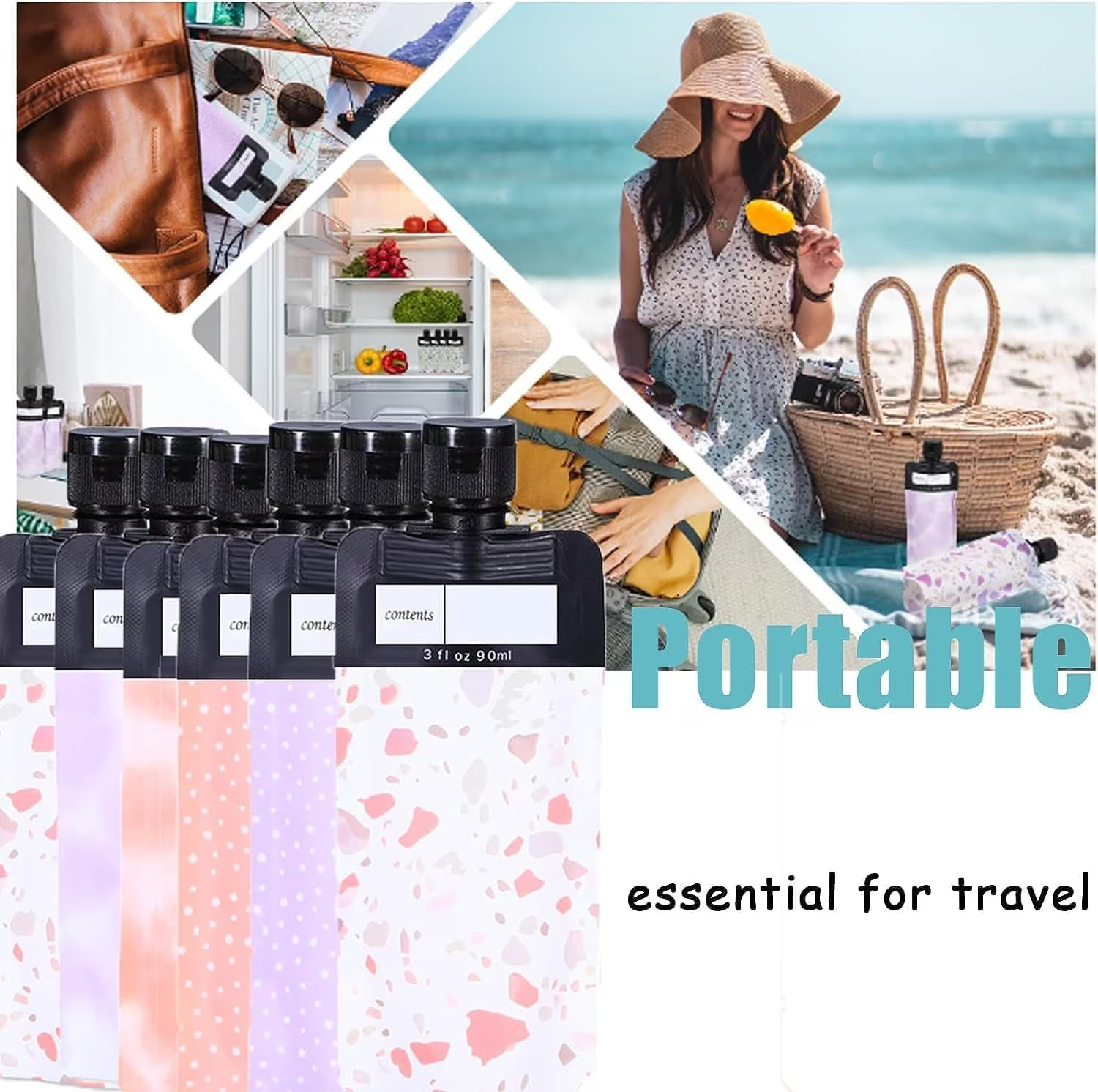 Leak Proof Refillable Compression Bag,6Pcs Leak Proof Refillable Squeeze Pouches Travel Pouches,Refillable Travel Pouches Proof Refillable Squeeze Pouches Portable Travel Fluid Makeup Packing Bag,90Ml image number 4