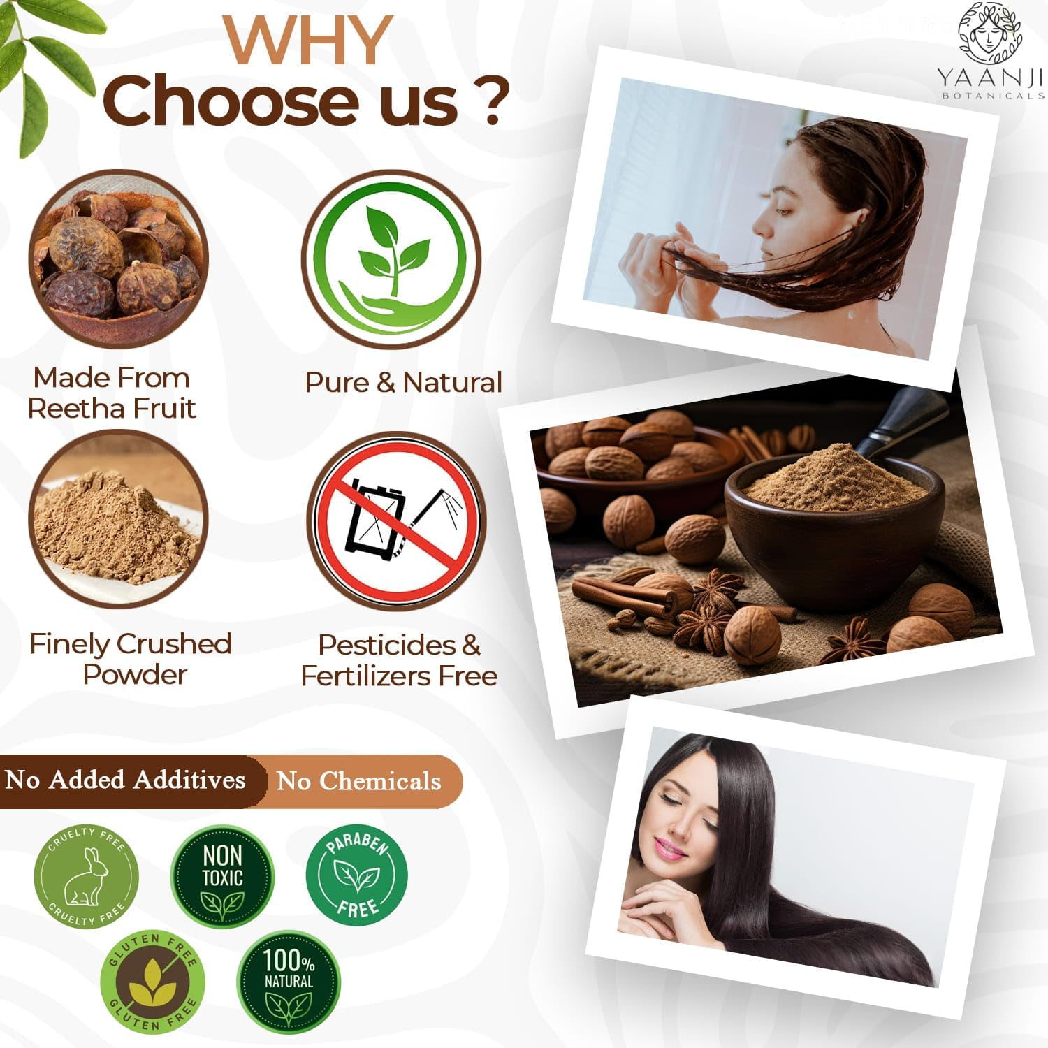 Yaanji Botanicals Reetha Powder for Hair 100G | Natural Soapnut | Ideal for Face and Skin | Skin Cleansing & Hair Care | Aritha Powder | Herbal Hair Mask | Boondi Kottai Powder for Face