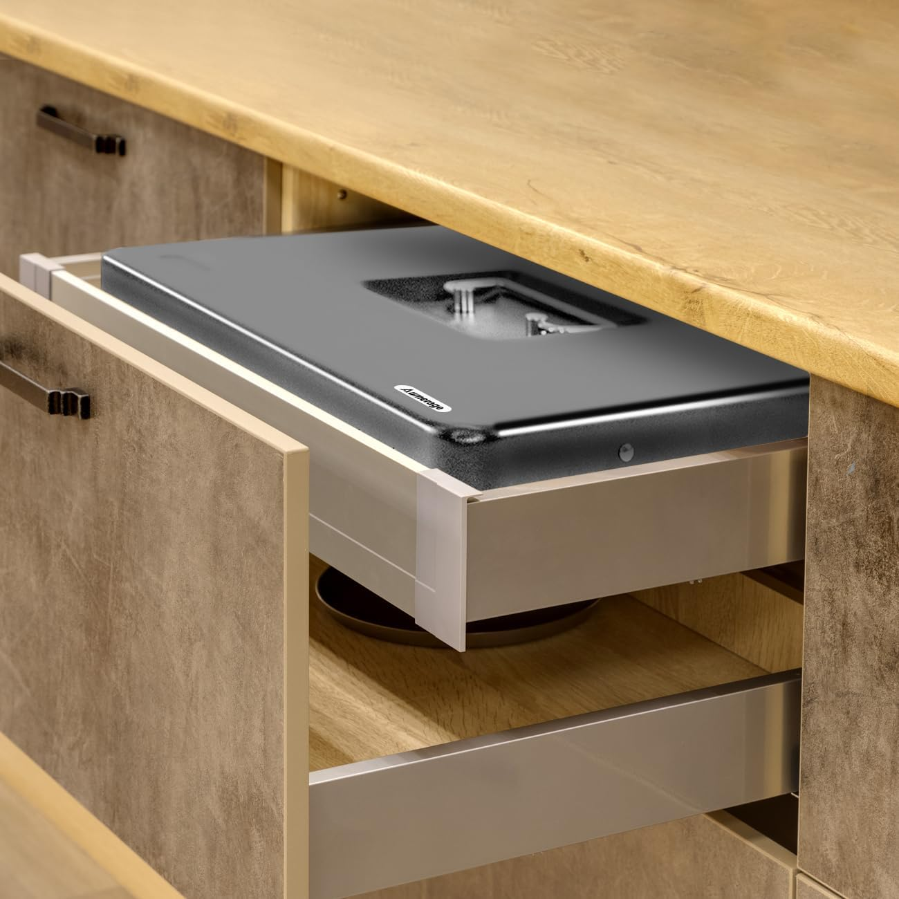 Aumerage Metal Cash Box with Security Lock & 2 Keys - 4 Bill/5 Coin Tray Storage, Large Lockable Money Box for Small Business/Home (Gray) image number 1