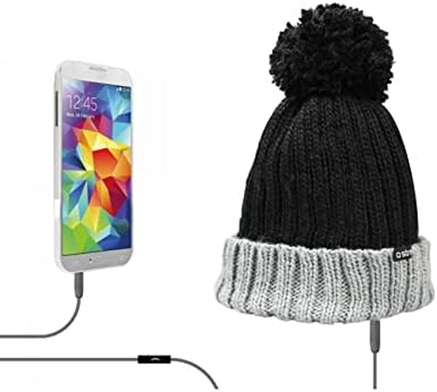 SBS Pon Pon Winter Hat with Integrated Earphones, Hat with Microphone, Reaction Button and 3.5 Mm Jack Plug, Universal for Smartphones and MP3 image number 1