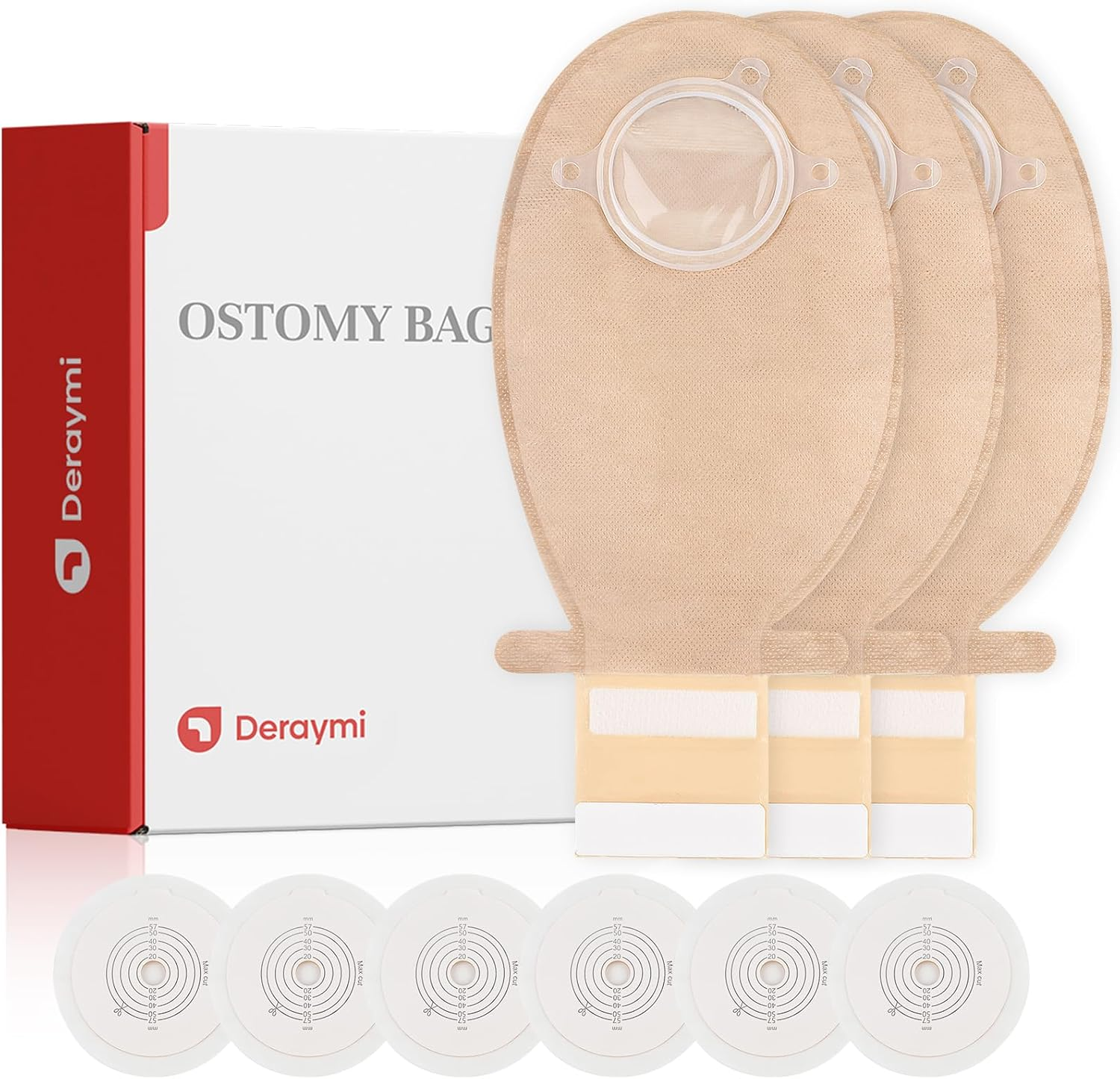 DERAYMI 22 PCS Colostomy Bags, Two Piece Ostomy Bag Ostomy Supplies, Drainable Ostomy Pouches for Ileostomy Colostomy Stoma Care, Cut-To-Fit 20-57Mm (16 X Bags+6 X Barriers) image number 2