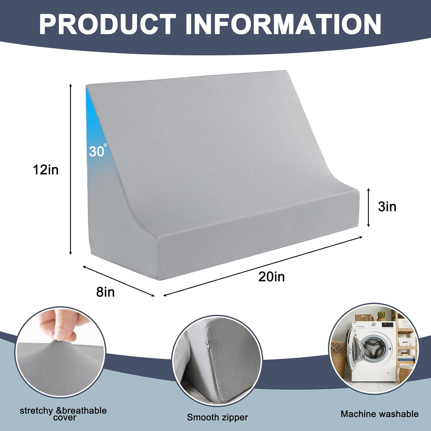 FOUXTEL Blanket Lifter for Feet &ndash; Bed Sheet Raiser, Post-Surgery Foot Elevation Pillow with Removable Washable Cover &ndash; Leg, Knee & Ankle Pain Relief for Arthritis, Neuropathy & Recovery (Grey) image number 2