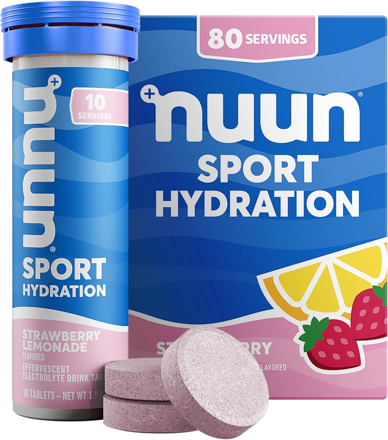 Nuun Sport: Electrolyte-Rich Sports Drink Tablets, Strawberry Lemonade, Box of 8 Tubes (80 Servings), Sports Drink for Replenishment of Essential Electrolytes Lost through Sweat image number 1