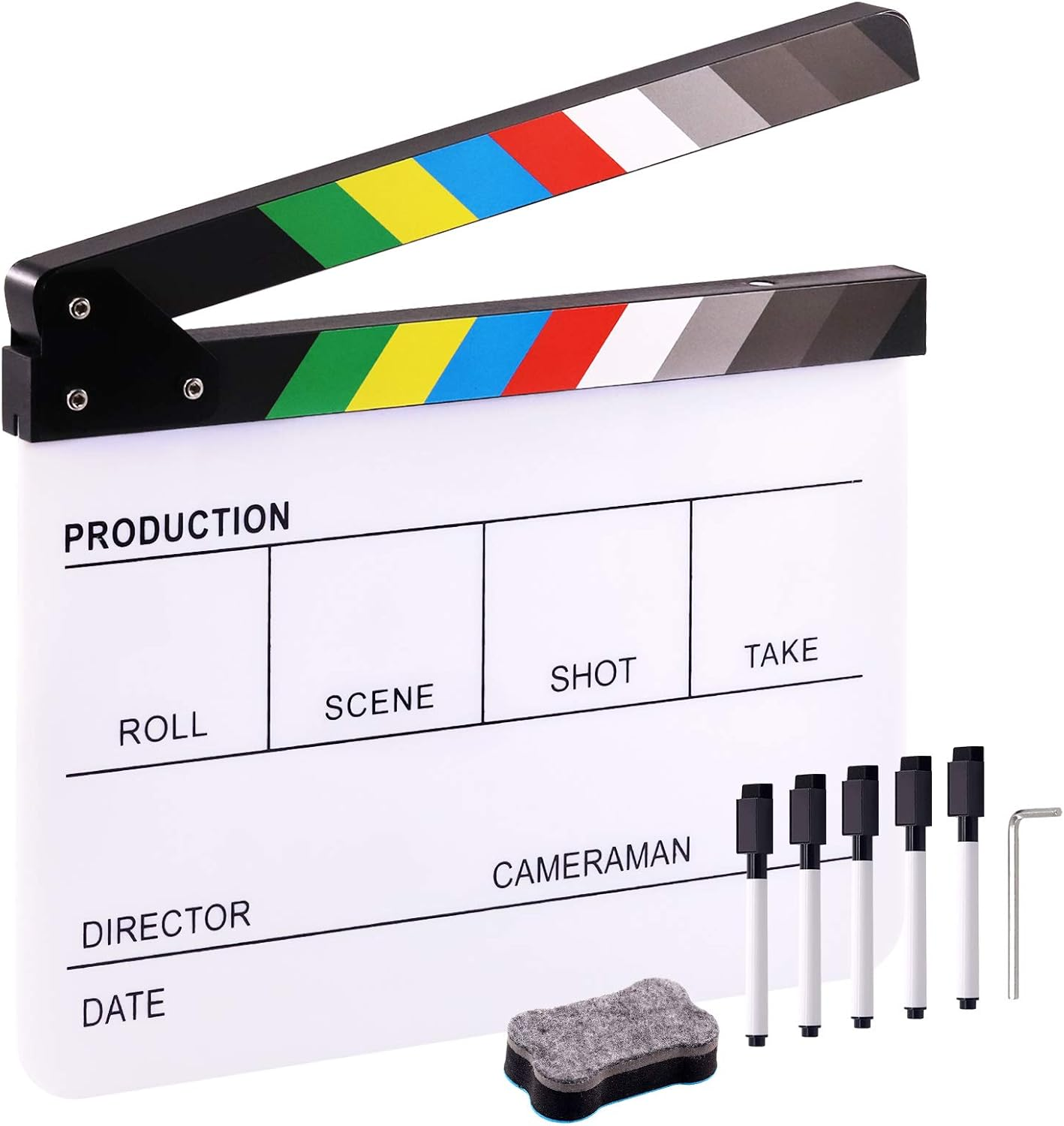 Hilitchi Film Movie Cut Action Board Acrylic Plastic Slate 25X30Cm/10X12 Dry Erase Director'S Film Clapboard with Color Sticks and with 5 Whiteboard Markers, 1 Eraser and 1 Wrench image number 1