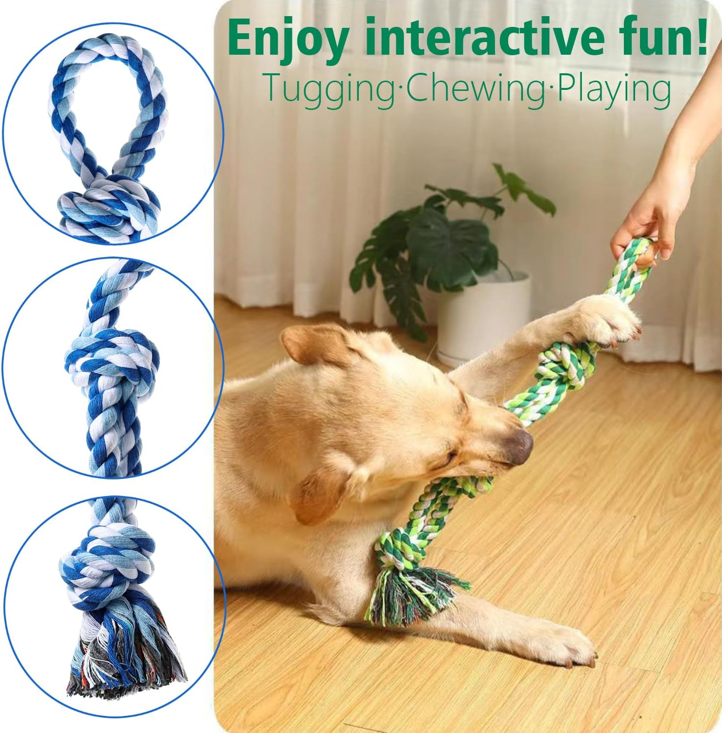 XIGOU Dog Rope Toys 2 Pcs Indestructible Dog Toys, Dog Chew Toys for Aggressive Chewers, Tough Puppy Teething Chew Toys for Boredom, Dental Cleaning Tug of War Dog Toy, Great for Small to Large Breed - Pink  Purple image number 3