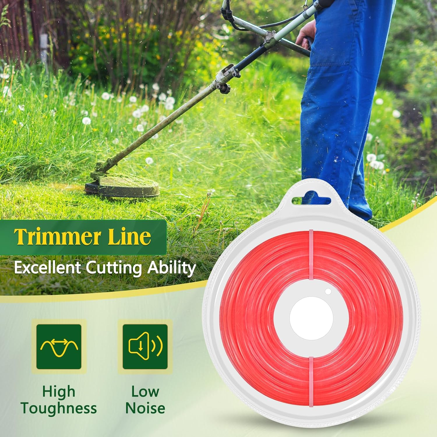 UCINNOVATE 0.105 Inch Square Weed Wacker String Heavy Duty, 1LB Flexible Nylon Trimmer Line 197Ft, Sharp Whipper Snipper Cord for Line Trimmers, Weed Wackers, Brush Cutter (2.7Mm&times;60M) image number 3