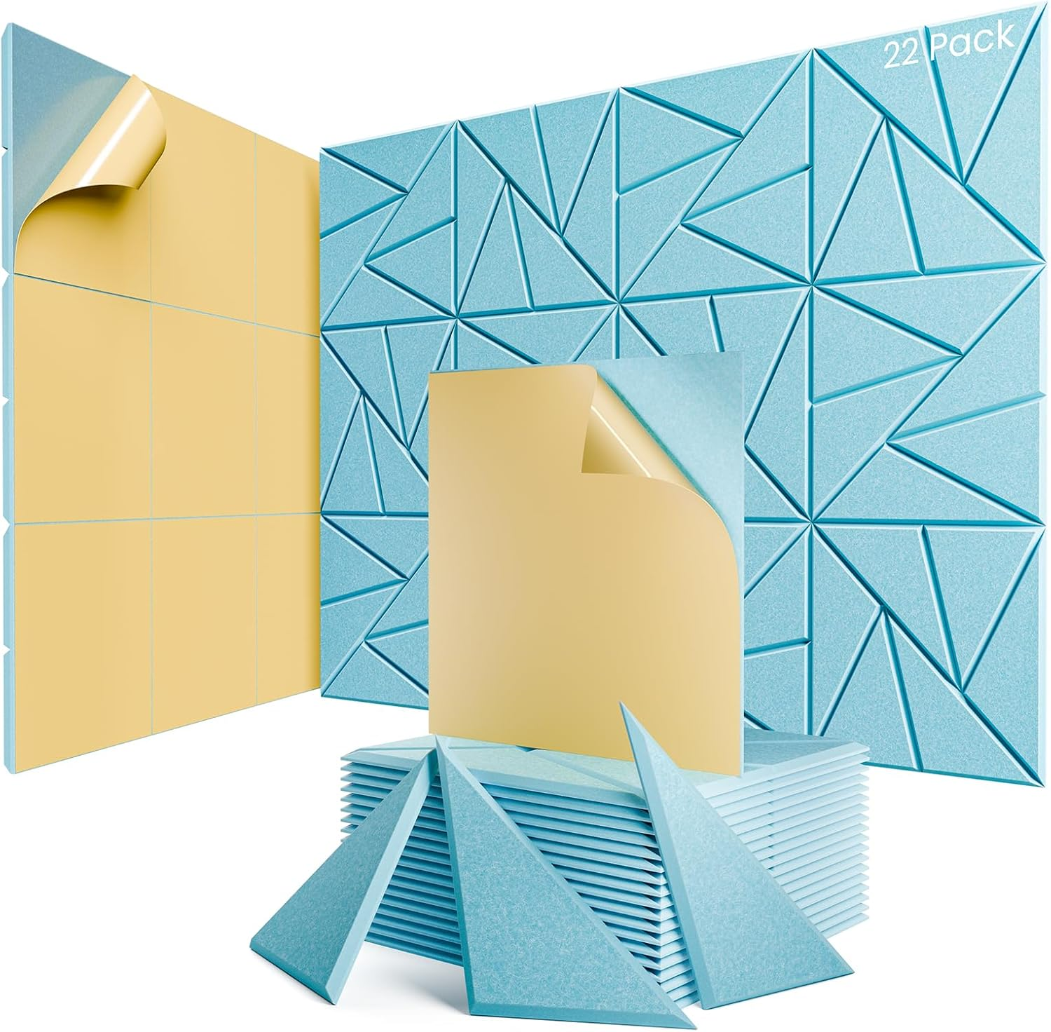 22 Pack Acoustic Panels with Self-Adhesive, 12"X 12"X 0.4"Sound Proof Foam Panels, Sound Panels High Density, Soundproof Wall Panels for Home Studio Office Apricot Pink