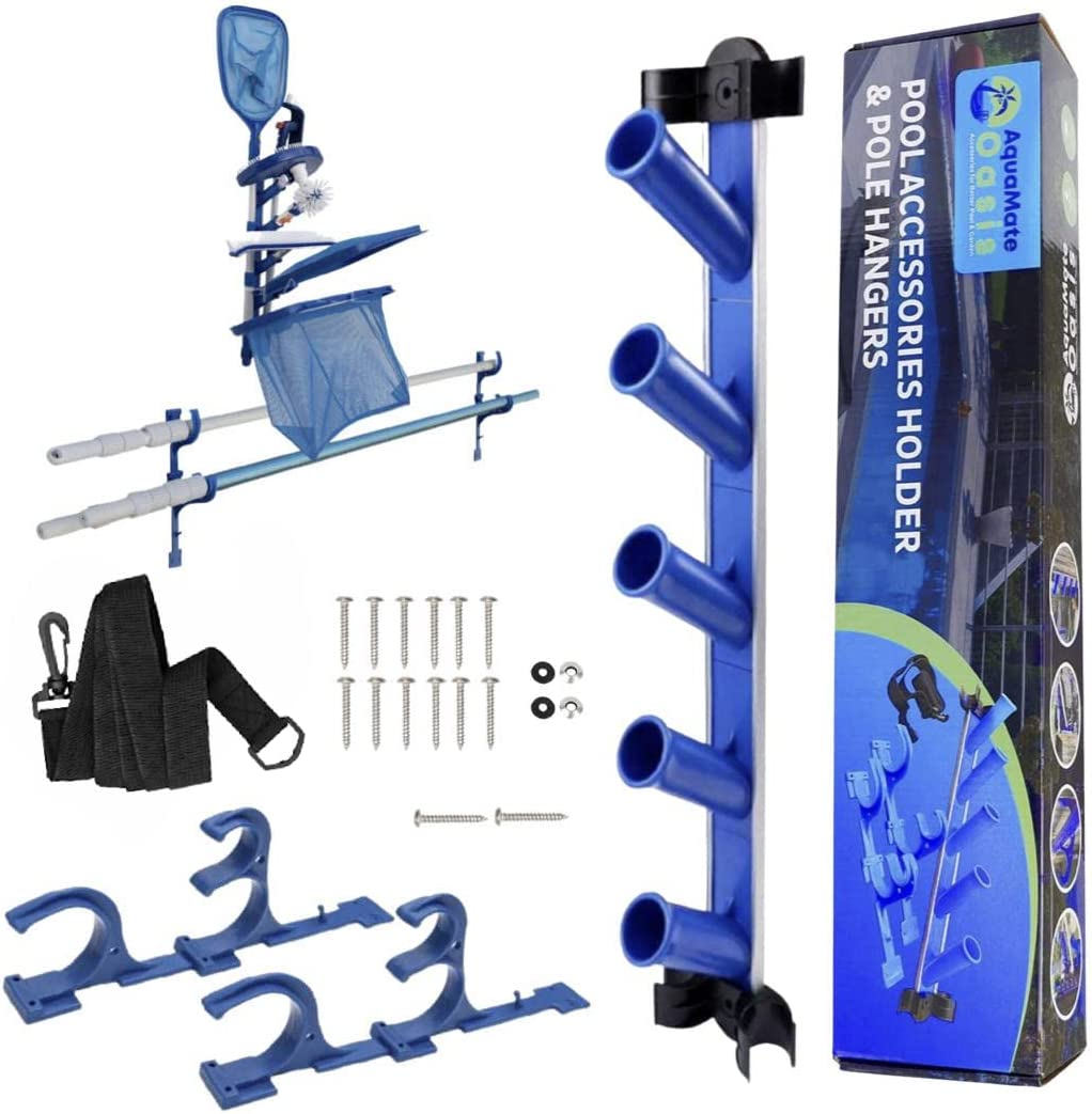 Pool Accessory Holder, Pole Hangers & Hose Strap Perfect Organise Caddy Rack Kit for Poles Brushes Nets & Vacuum Attachments Maintenance Rustproof Weatherproof Storage (Dark Blue) image number 2
