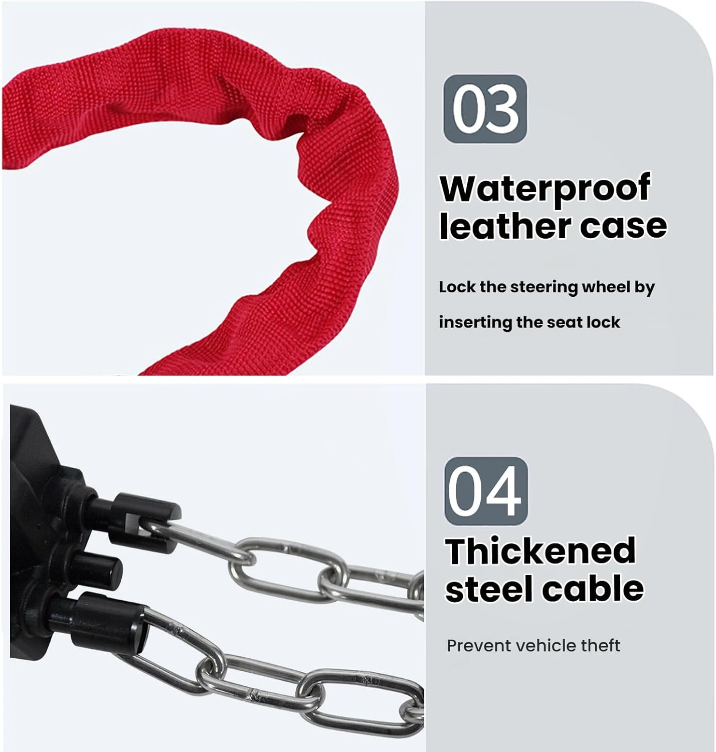 Steering Wheel Lock for Cars, Universal Auto Anti-Theft Lock with 2 Keys - Flexible & Compact Security Device for Car, Truck, SUV, Van - High Visibility Deterrent with Easy Storage (Red) - Black image number 3