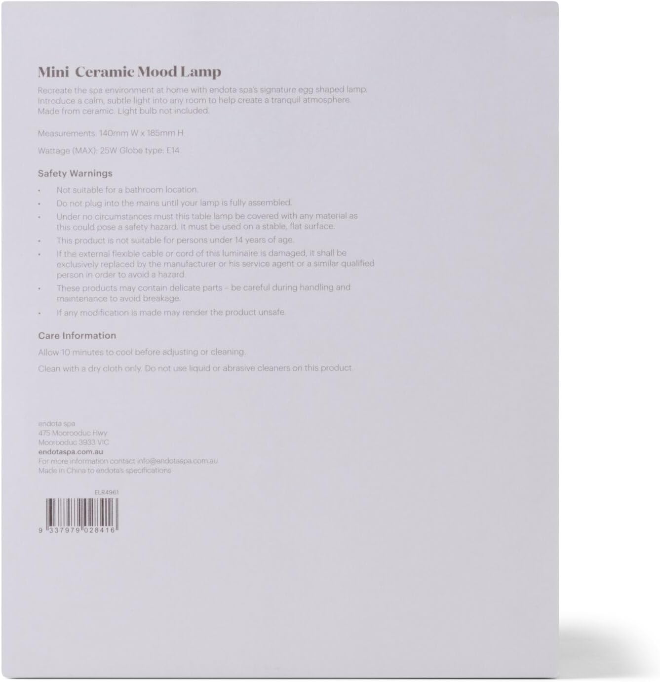 Endota Live Well Mini Ceramic Mood Lamp, Uplift and Brighten Your Haven with Calm and Tranquillity.