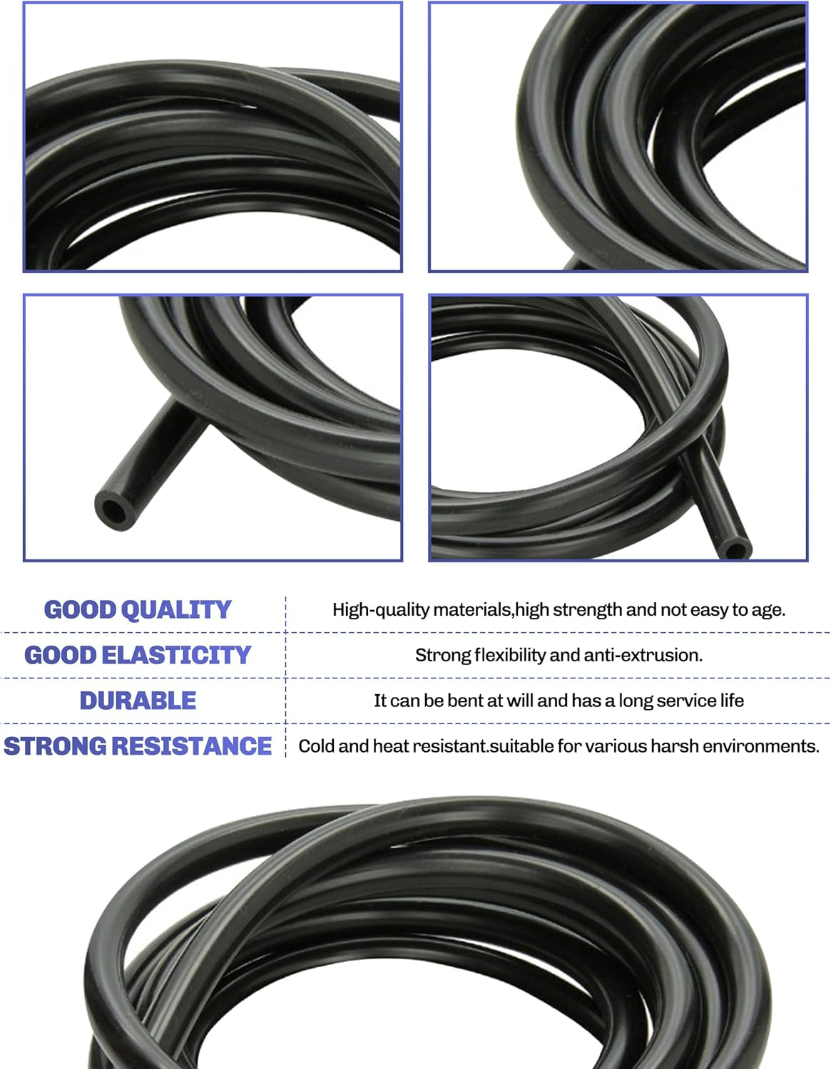 10Ft Vacuum Tubing,High Performance Silicone Vacuum Tubing Hose Line,Car Accessories 1/4" Inner Diameter Hose,Vacuum Lines Automotive,Applies to Most Cars Trucks (Black) image number 3