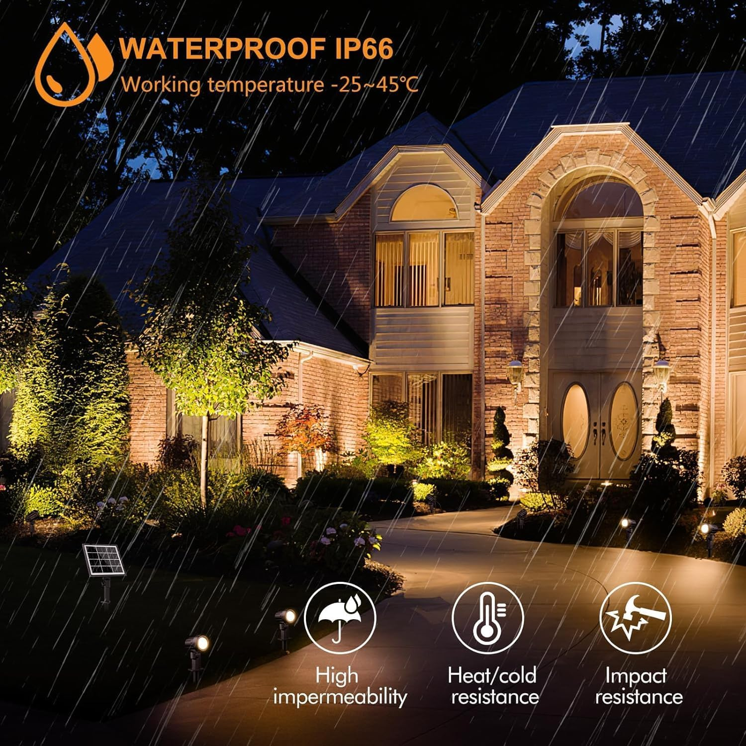 MEIHUA 6 in 1 Solar Spotlights Outdoor 2700K Warm White 3 Brightness IP66 Waterproof Solar Garden Lights Outdoor Smooth/Flash Mode Landscape Lights for Garden Path Tree Pathway Yard image number 3