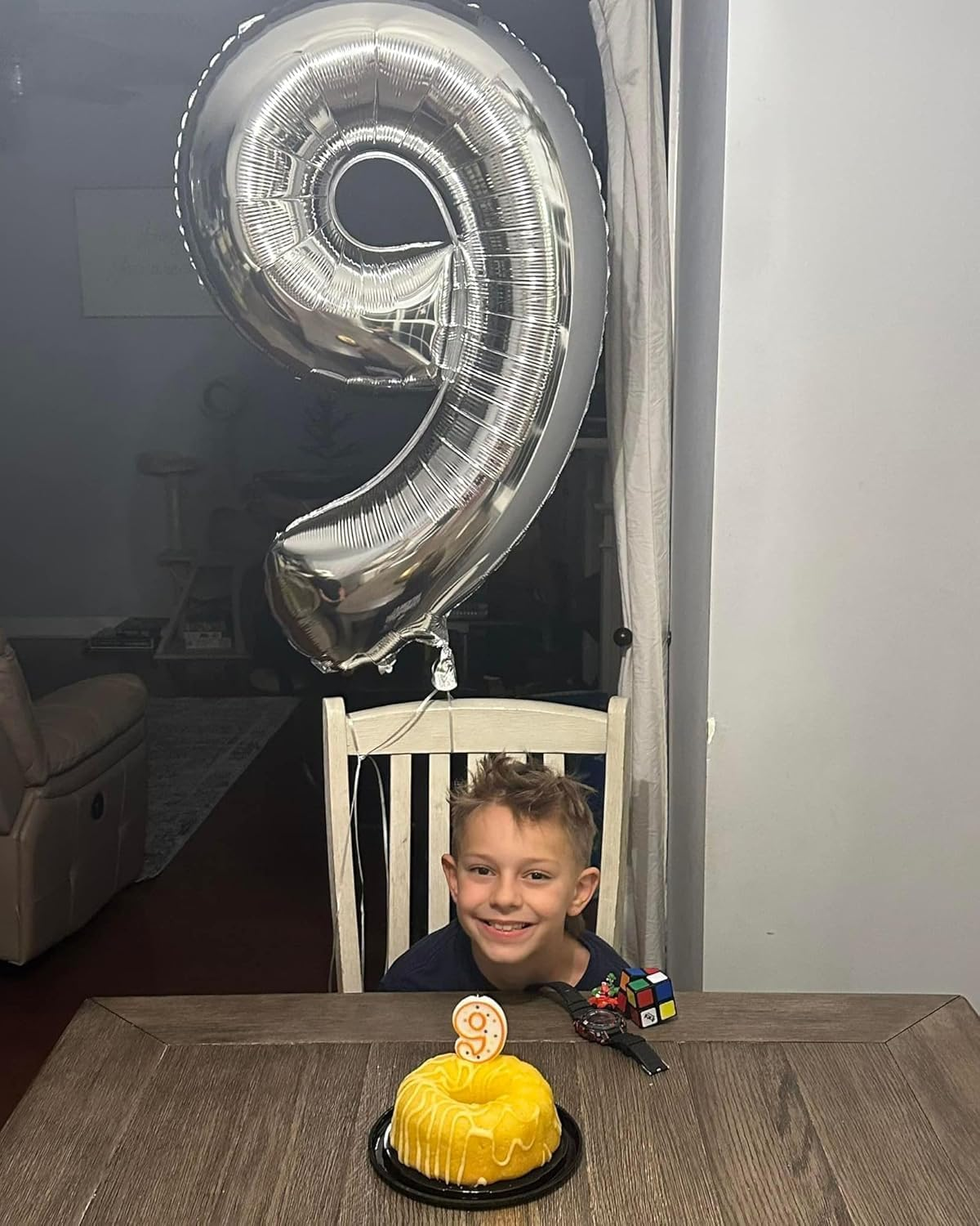 Lumjoy 40 Inch Silver Number 9 Balloon 9Th Birthday Party Decorations for Boys and Girls Giant Birthday Balloon Reusable and Self Sealing Perfect for Toddler and Kids Celebrations image number 1