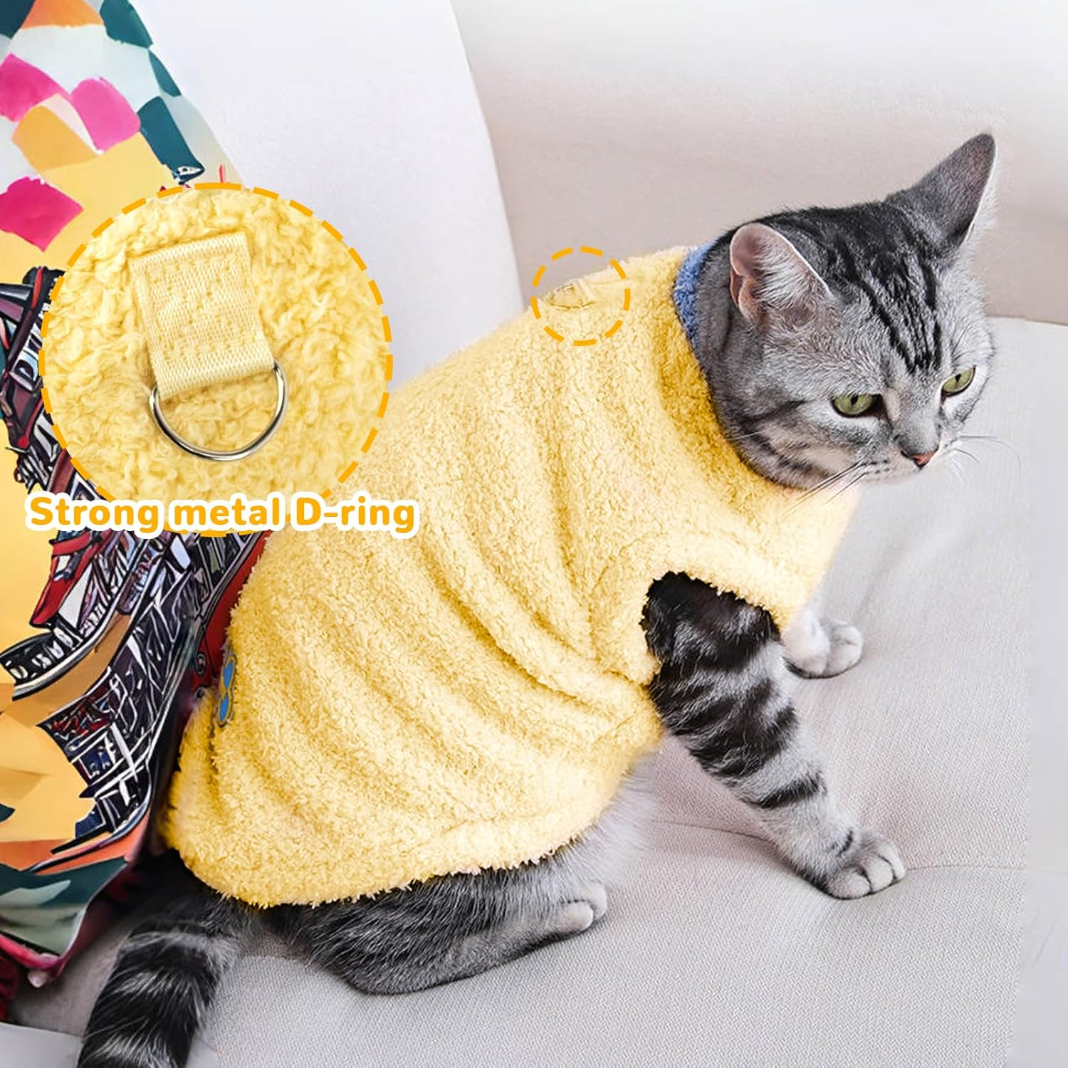 Soft Warm Jumper, Plush Sweatshirt for Small Cat & Dog, Winter Warm Cat & Dog Jumper Sweater, Pet Sweater Vest (Yellow, XS)