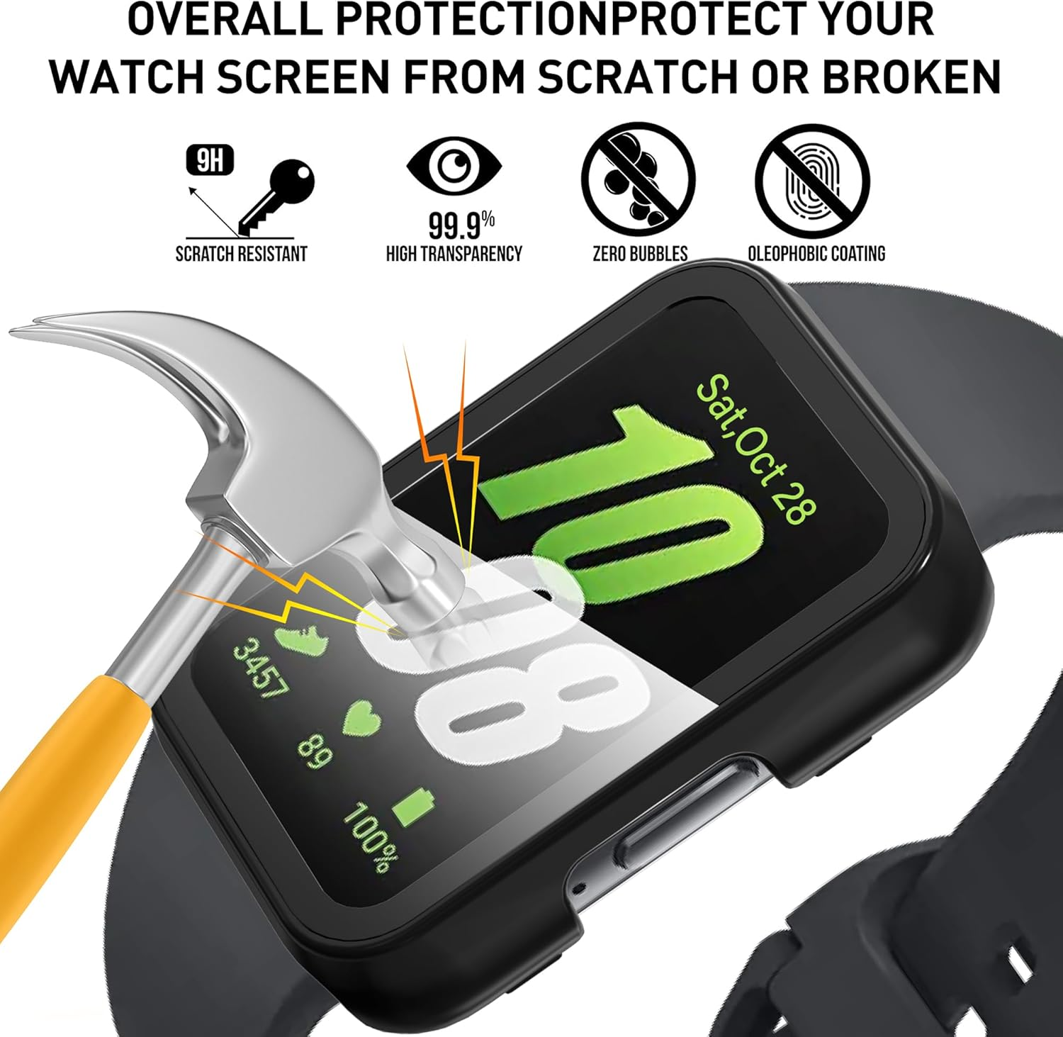 Suoman 2-Pack for Samsung Galaxy Fit3 Screen Protector Case, All-Round Hard PC Anti-Scratch Tempered Glass Cover-Black+Black image number 4