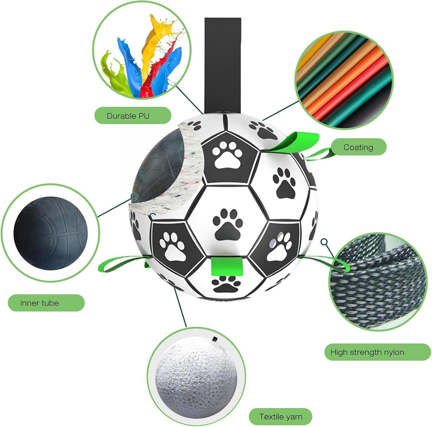 Mumoo Bear Dog Ball Dog Soccer Ball with Grab Tabs Interactive Dog Toys Herding Ball for Dogs Rubber Ball Dog Balls for Small & Medium Dogs Jolly Balls for Dogs