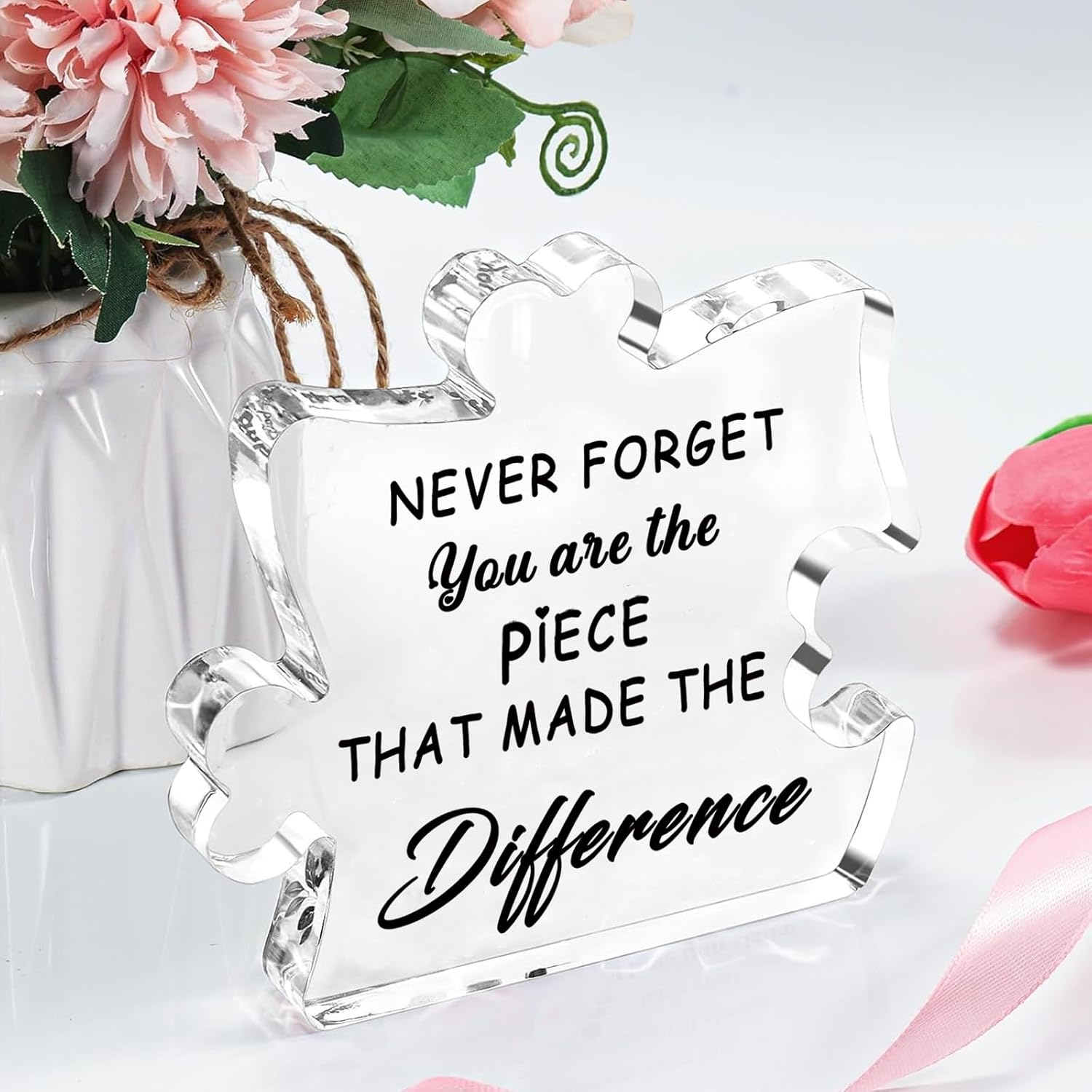 Leaving Gifts for Colleagues Women, Thank You Gifts for Men Thank You Gifts for Women Friend Puzzle Piece Acrylic Plaque Teacher Gifts for Retired Female Leaving Presents for Colleagues image number 5