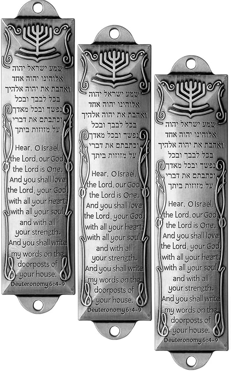 Durable Set of 3 Metal Mezuzah Cases with Scrolls,Jewish Door Blessing with English & Hebrew Scripture,Perfect for Housewarming and Jewish Home Decoration (Sliver) image number 3
