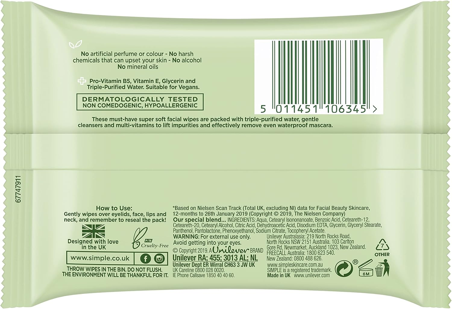 Simple Kind to Skin Cleansing Facial Wipes - Pack of 6 (42 Wipes) image number 1