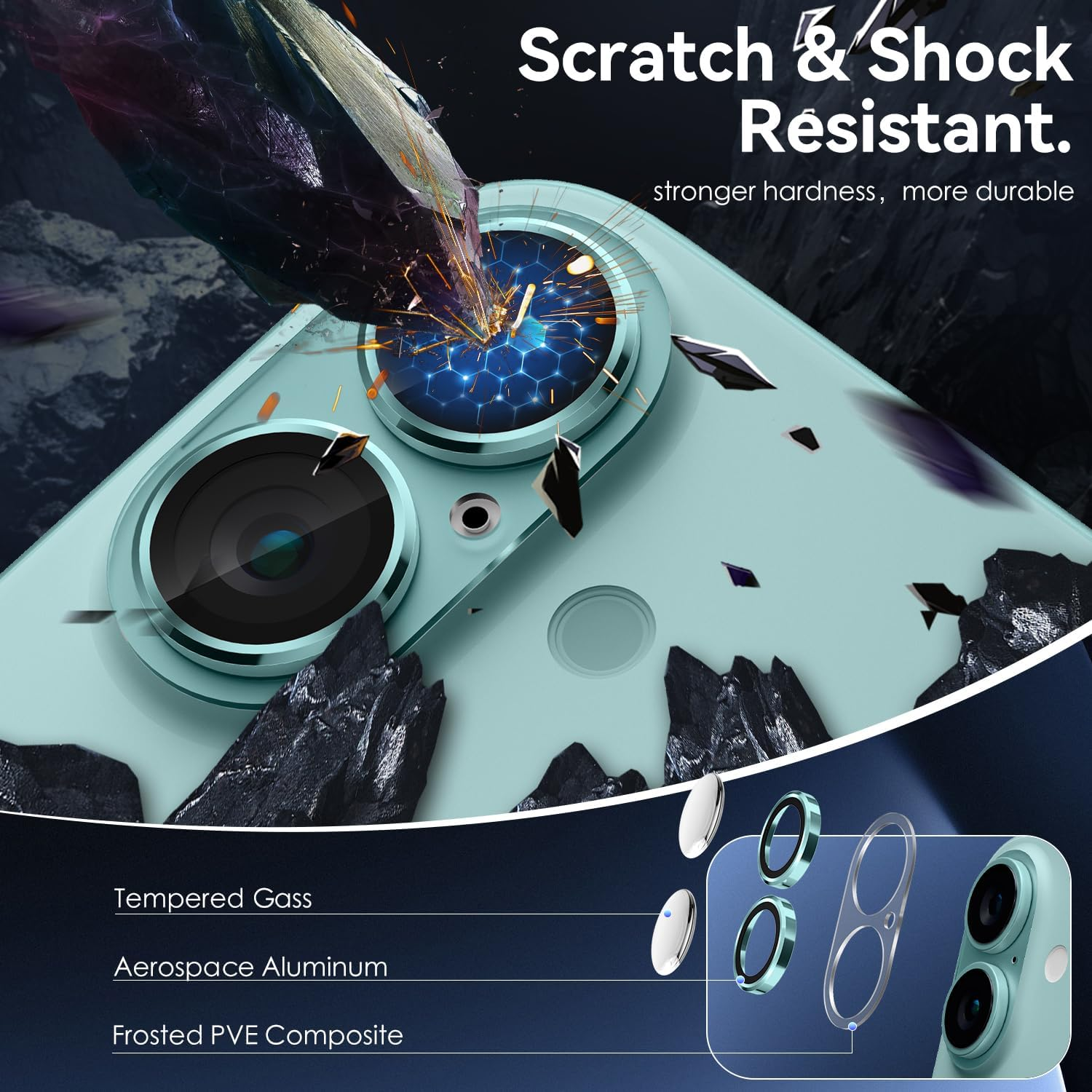 Cloudvalley for Iphone 16 /Iphone 16 plus Camera Lens Protector [With Tranparent Full Coverage Base], [AR+AF 98% Transmittance] Anti-Scratch Tempered Glass Cover, HD Clear Screen Protective,Teal - White image number 6