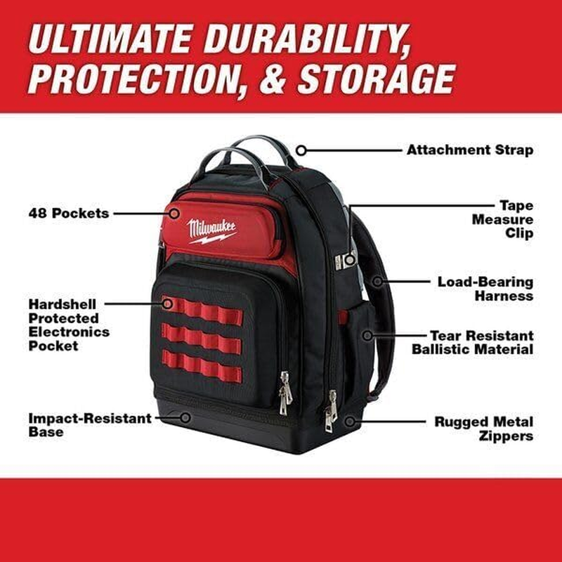 BYOGI Fits Milwaukee 48-22-8201 Ultimate Jobsite Backpack, Red, Black, Red, Industrial image number 1