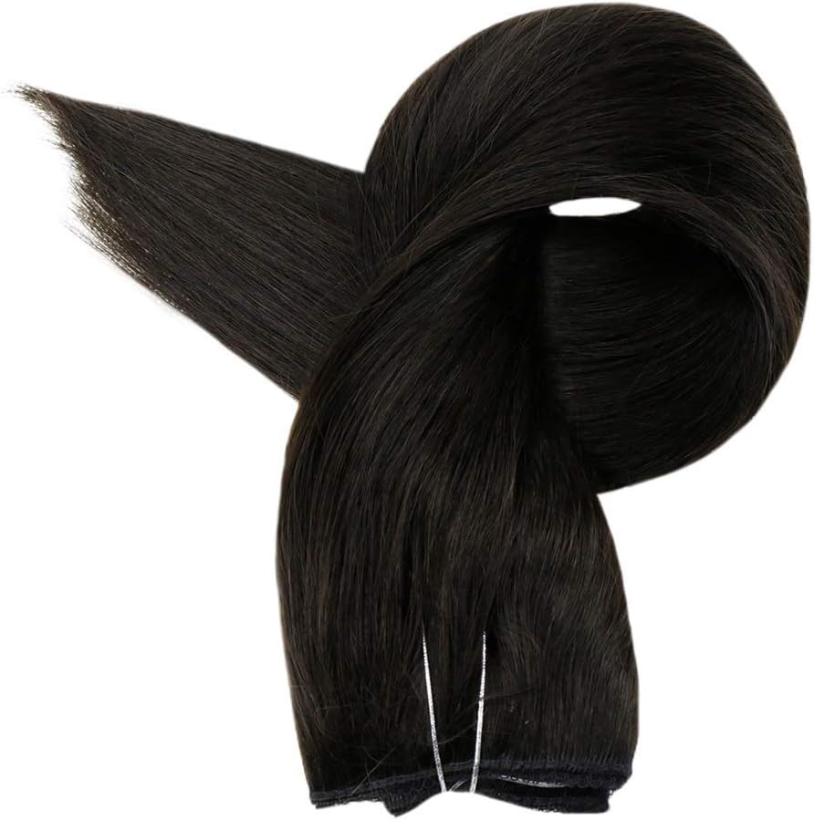 Full Shine 18Inch Width 11 Inch Fish Line Human Hair Extension Straight One Piece 80G off Black Double Weft Mircale Wire Fish Line Hair Extension Hairpiece image number 5