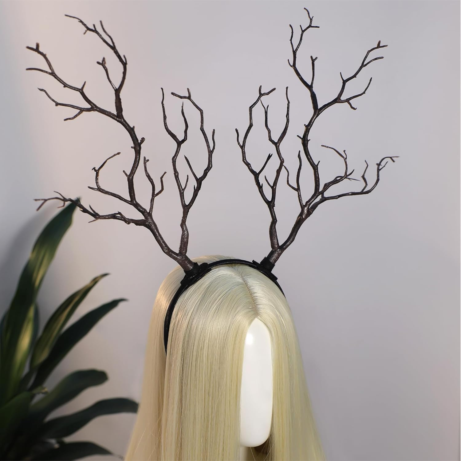 MOSTORY Tree Branch Antler Headband, Brown Woodland Costume Branch Headband, Rustic Large Forest Antler Headpiece for Adults, Halloween Renaissance Renfaire Cosplay Fantasy Photoshoot image number 3