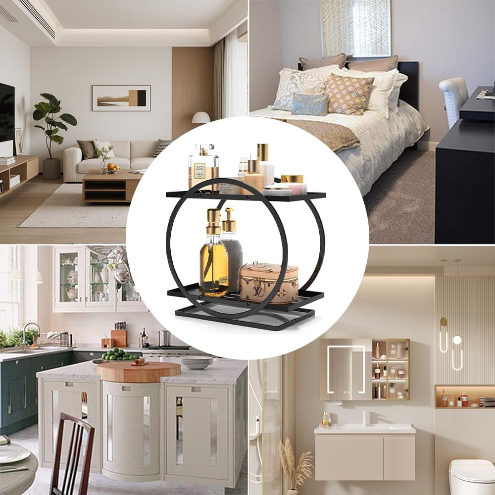 Dressing Table Two-Layer Perfume Storage Box, Metal Countertop Cosmetic Storage Box, Beautiful and Practical Ring Shape, Suitable for Bedroom, Bathroom, Kitchen, Dining Room and Living Room image number 1