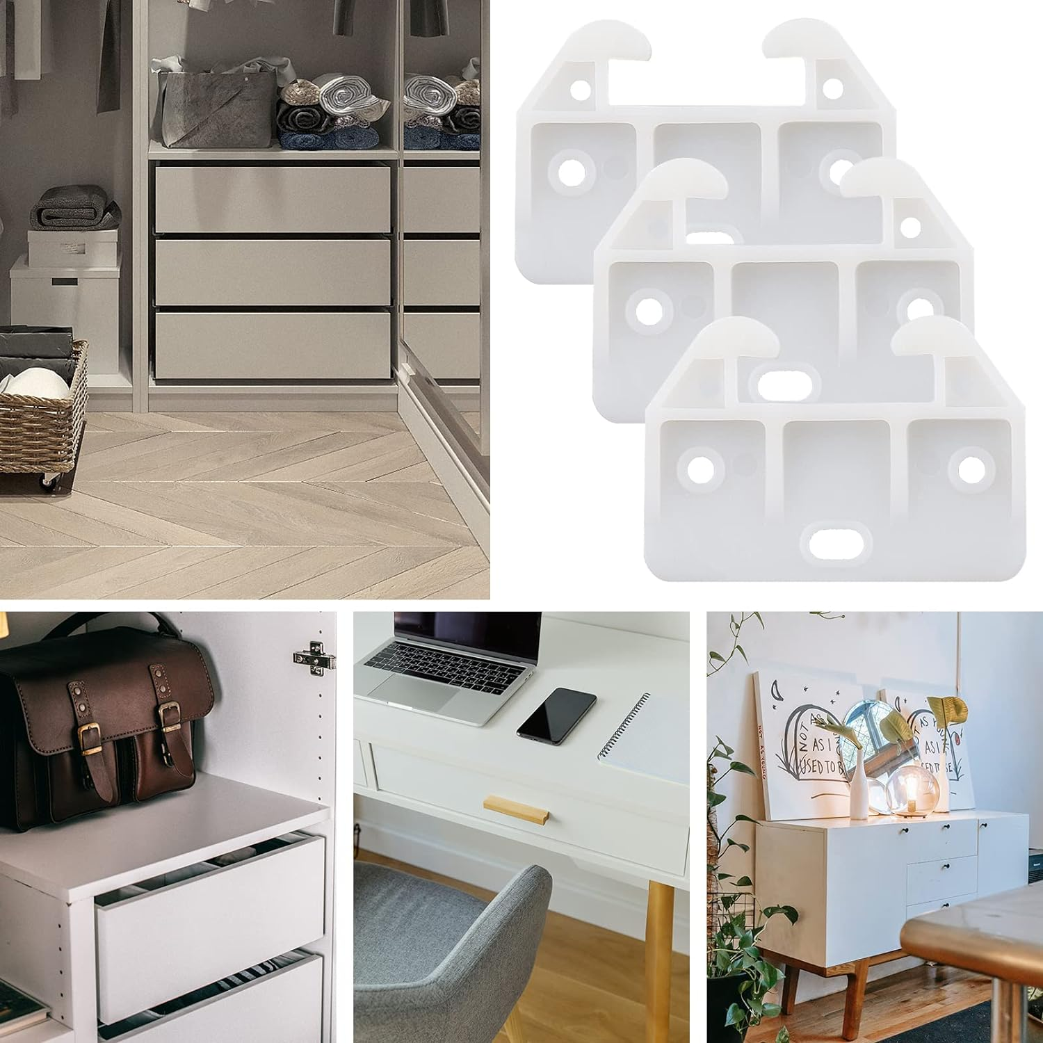 Litoexpe 11 Pieces White Plastic Drawer Guides Rear Drawer Replacement Guides Brackets with Screws, Drawer Track Parts for Furniture, Dressers, Wardrobe (59X41X16.5Mm) image number 5