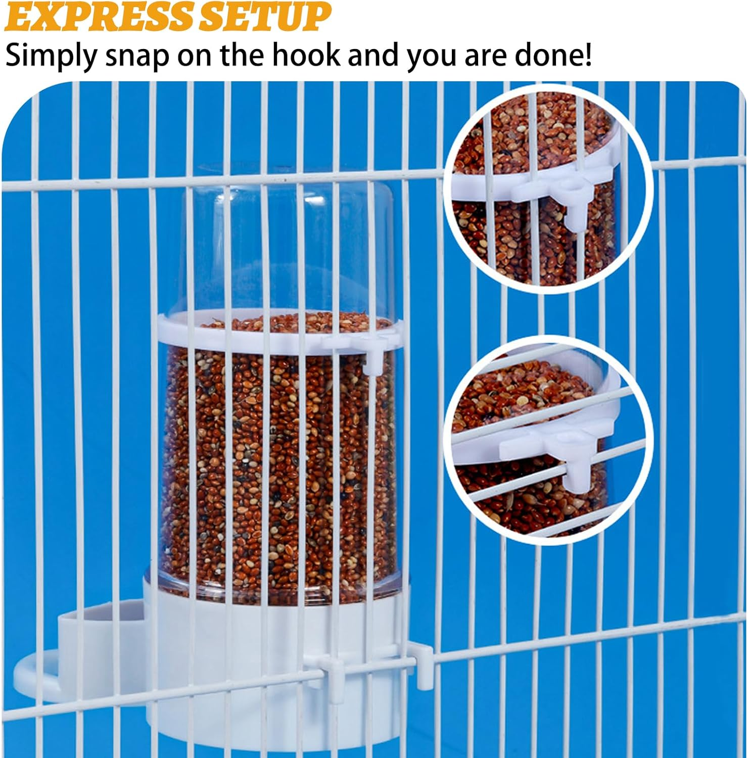 2 Pieces Bird Feeder Water Dispenser, Automatic Bird Feeder and Drinker Set for Cage, No Mess Hanging Parrot Food Bowl, Parakeet Cage Accessories for Hamsters,Pigeons,Parrot (A) image number 2