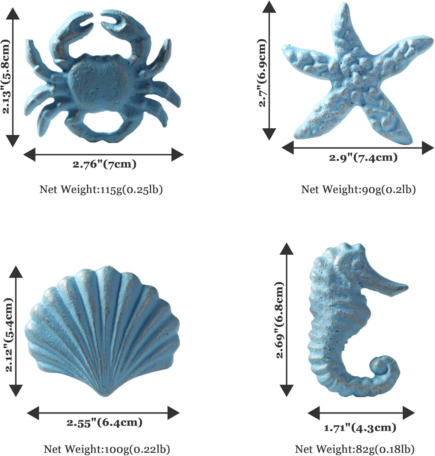 Mechwares-Retro Marine Style Cast Iron Drawer Handle-Kitchen Cabinet Wardrobe Closet Hardware-Pattern of Hippocampus|Starfish|Crab|Scallop(4, Blue) image number 5
