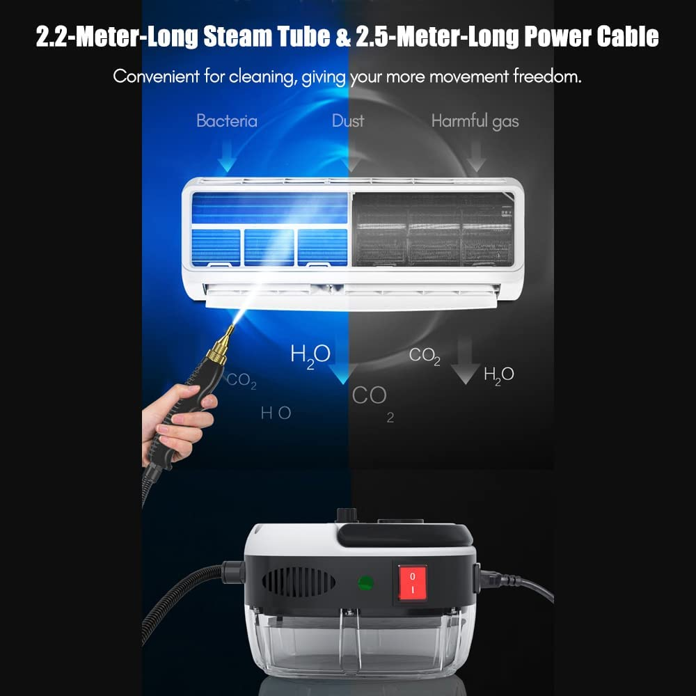 Steam Cleaner, 2500W Portable Handheld Steam Cleaner High Temperature Pressurized Steam Cleaning Machine with Brush Heads for Kitchen Furniture Bathroom Car White image number 2