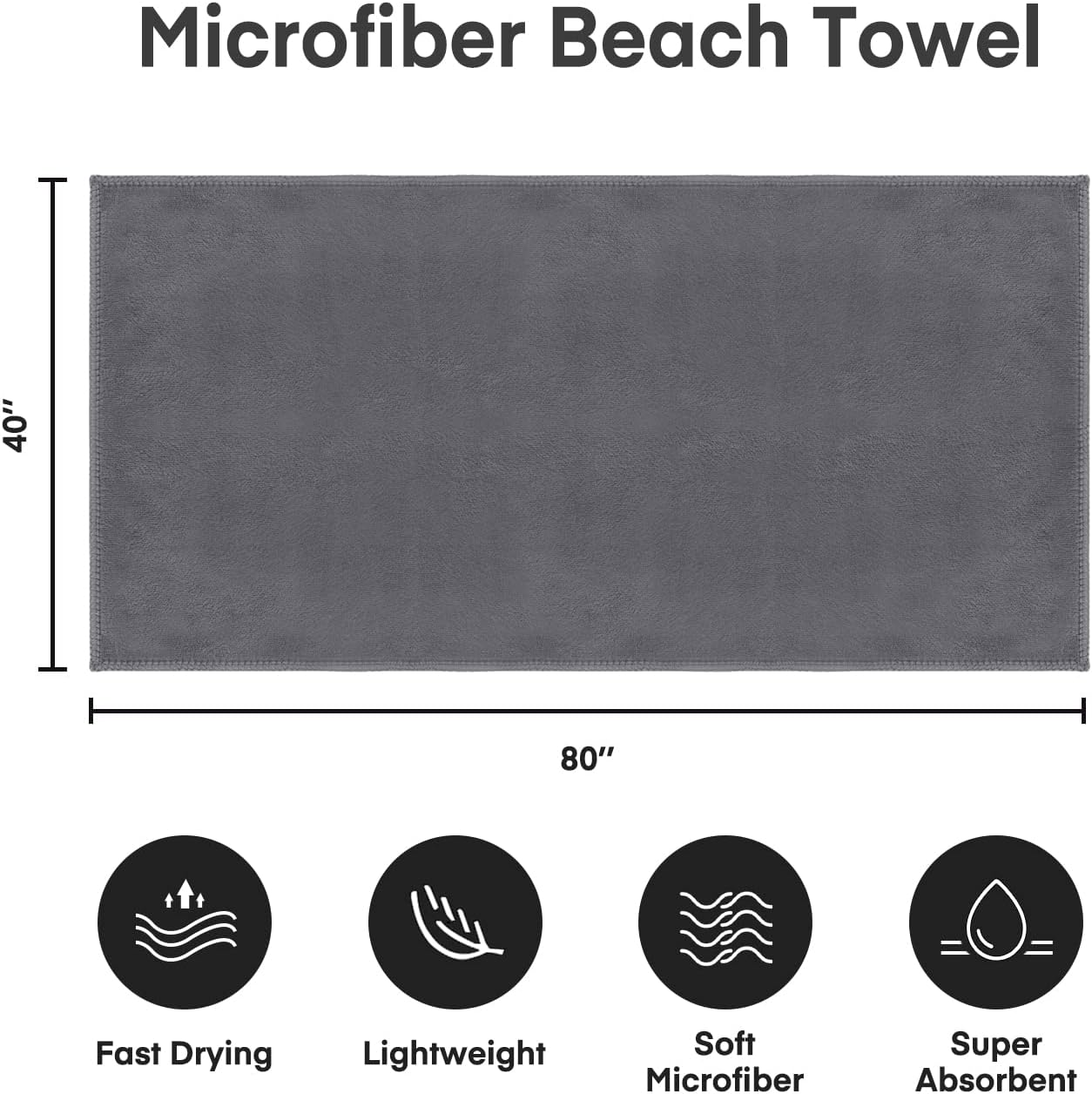 Jml Microfiber Bath Towels, Oversized Bath Towel 2 Pack(40" X 80"), Super Absortbent and Fast Drying, Soft Multipurpose Microfiber Bath Sheet for Beach, Sports, Fitness, Yoga, Grey