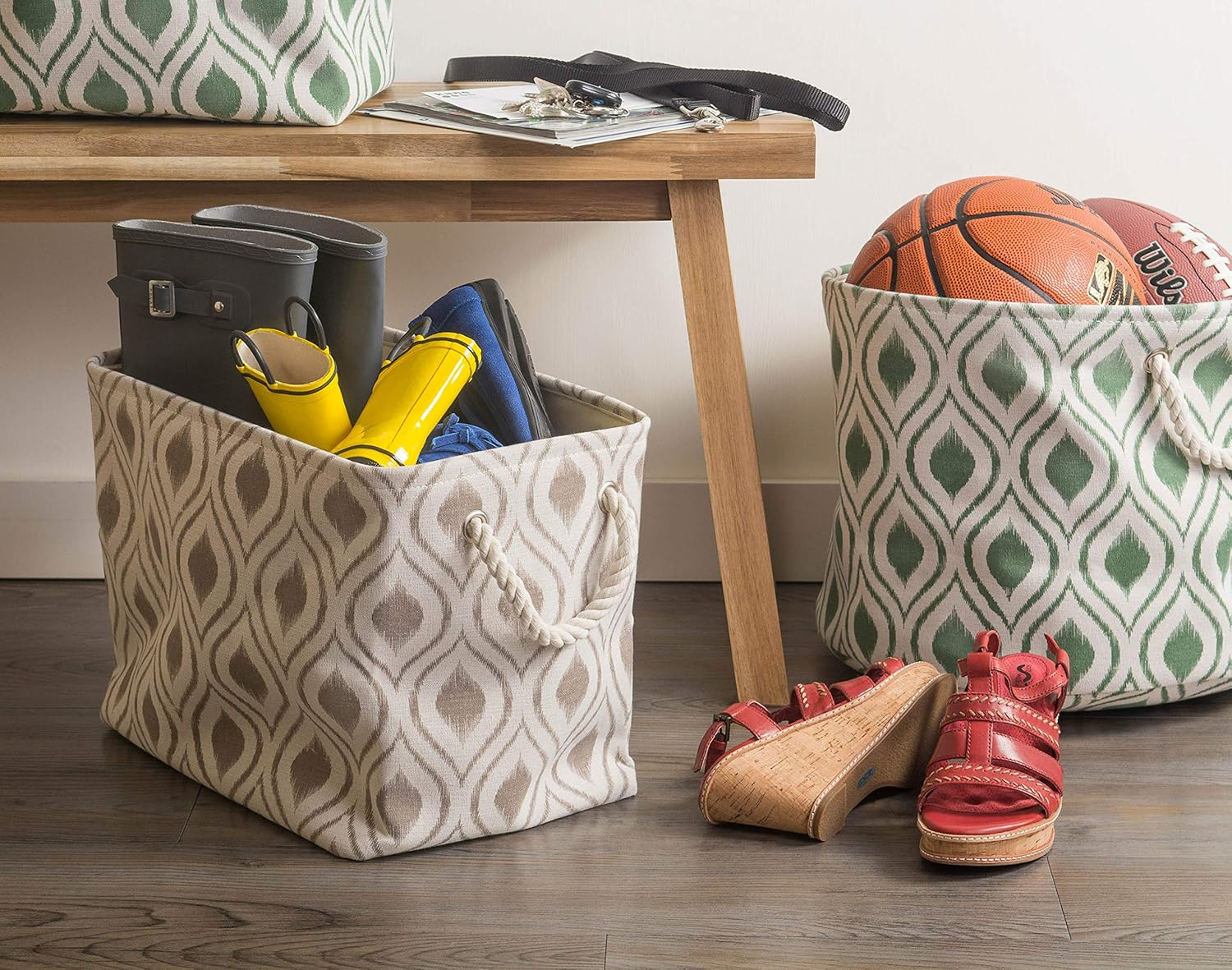 DII Polyester Container with Handles, Ikat Storage Bin, Large, Stone image number 6