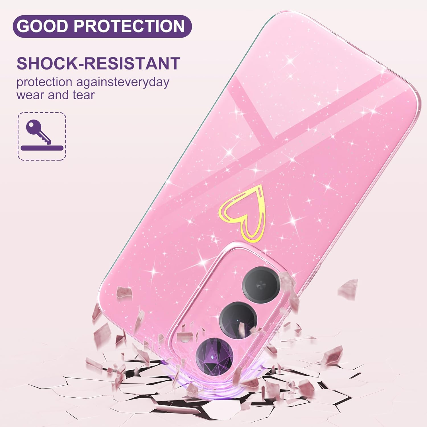 Yichxu Mobile Phone Case for Xiaomi Redmi 15 4G/5G Case Glitter Heart Love Silicone TPU Shockproof Protective Bumper Case Cover Shiny Ultra Thin Scratch-Resistant Protective Case for Redmi 15, Pink image number 1