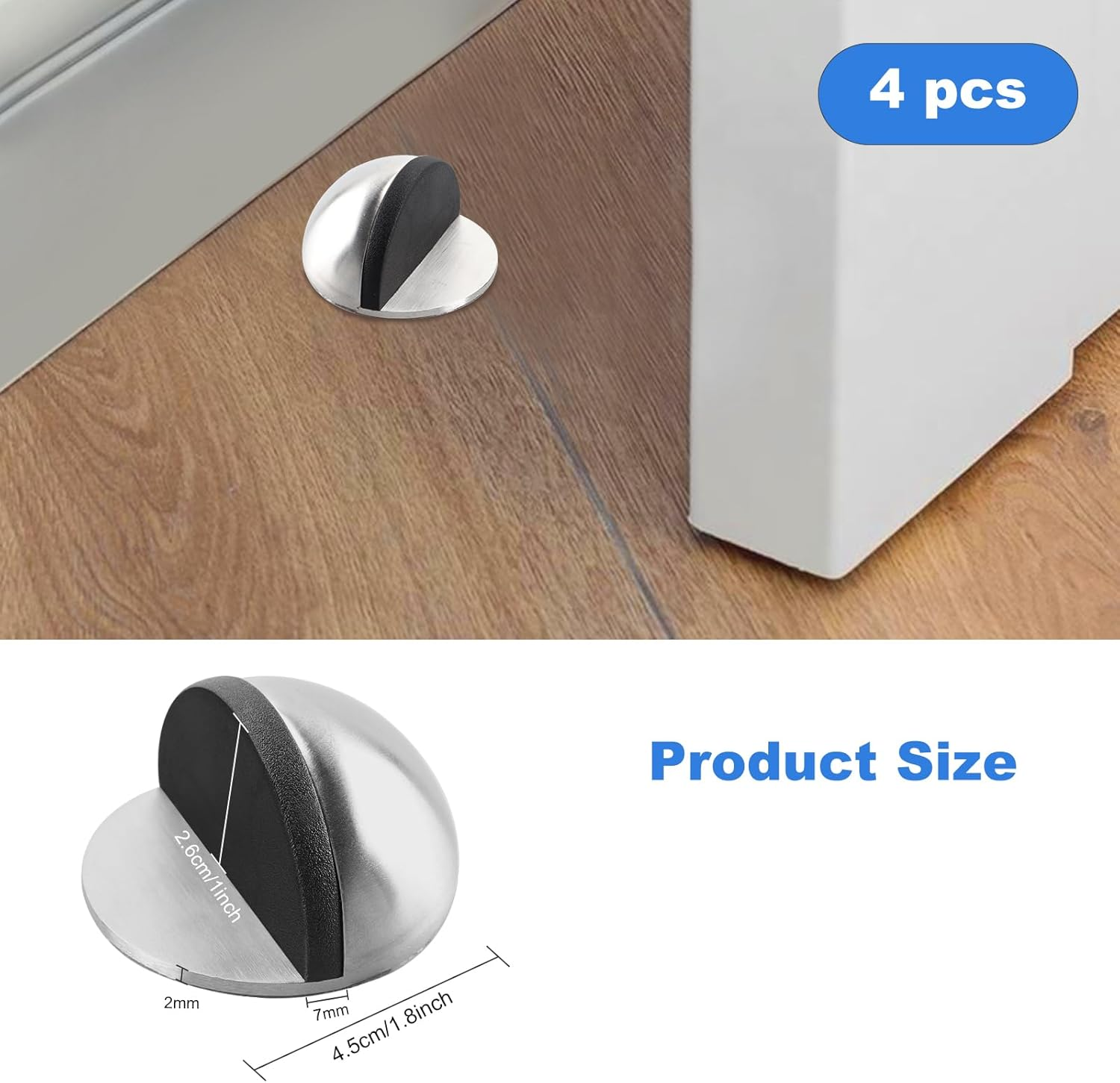 4 Pcs Self Adhesive Door Stoppers, Oval Stainless Steel Door Stops, Polished Magnetic Door Stops for Hard Floors, Glass Doors and Protective Walls(Silver) image number 6