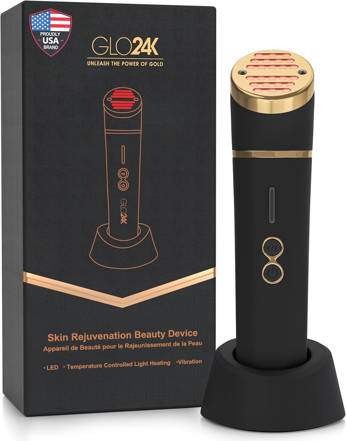 GLO24K UNLEASH the POWER of GOLD Beauty Device for the Face. LED, Thermal, Vibration Technologies. Facial Machine image number 2