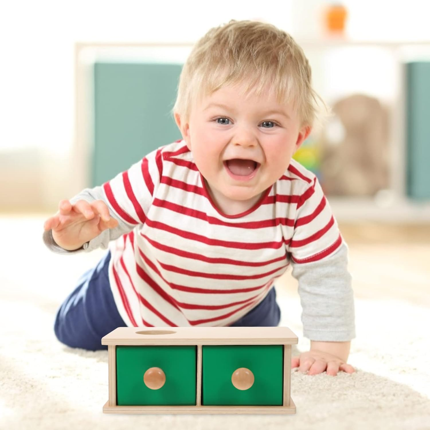 Toddmomy Montessori Infant Coin Box Baby Coin Box Toy Wooden Coins Balls Matching Box Montessori Toy Object Permanence Box for Toddler Baby Preschooler image number 2