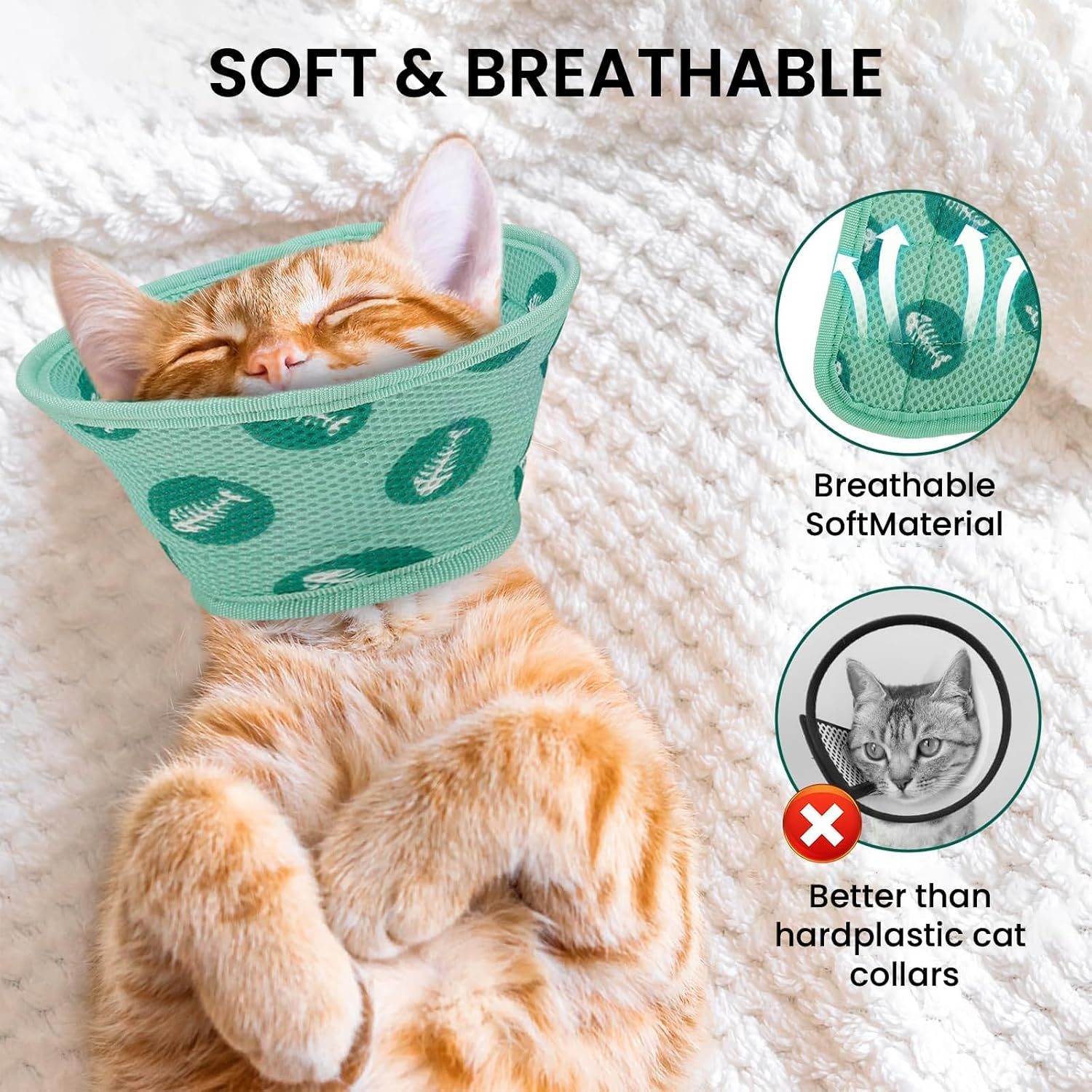 Cat Neck Collar, Adjustable Collar Cat Collar, Soft Dog Collar, Cat Recovery Collar, Pet Neck after Surgery Protection for Kittens and Small Dogs, Green (Green, S)