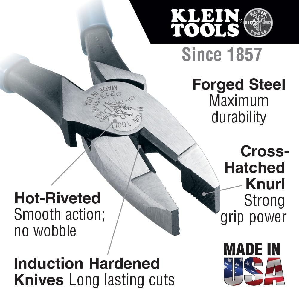 Klein Tools HD2000-9NE Side Cutter Linemans Pliers Cut ACSR, Screws, Nails, Hard Wire, 9-Inch Electrical Pliers image number 4