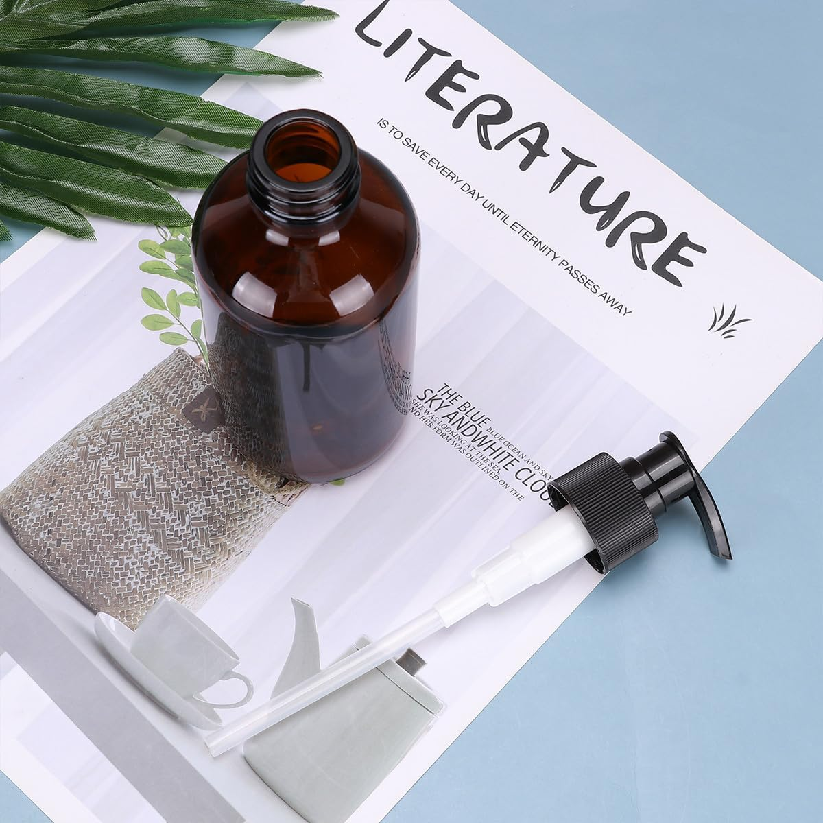 Iplusmile Brown 1000Ml Glass Cosmetics Bottle Pump Dispenser, Portable Refillable Emulsion Sub Bottle for Travel and Home Storage