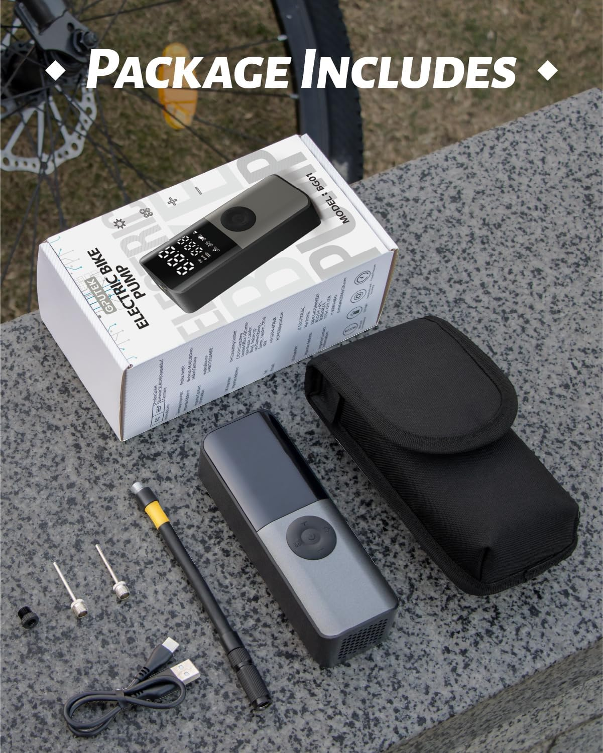 Electric Air Pump: 150Psi Portable Bicycle Tire Inflator with Digital Pressure Gauge for Road, Mountain, E-Bike, Motorcycle - Presta, Schrader, Dunlop Valve Accessories image number 2