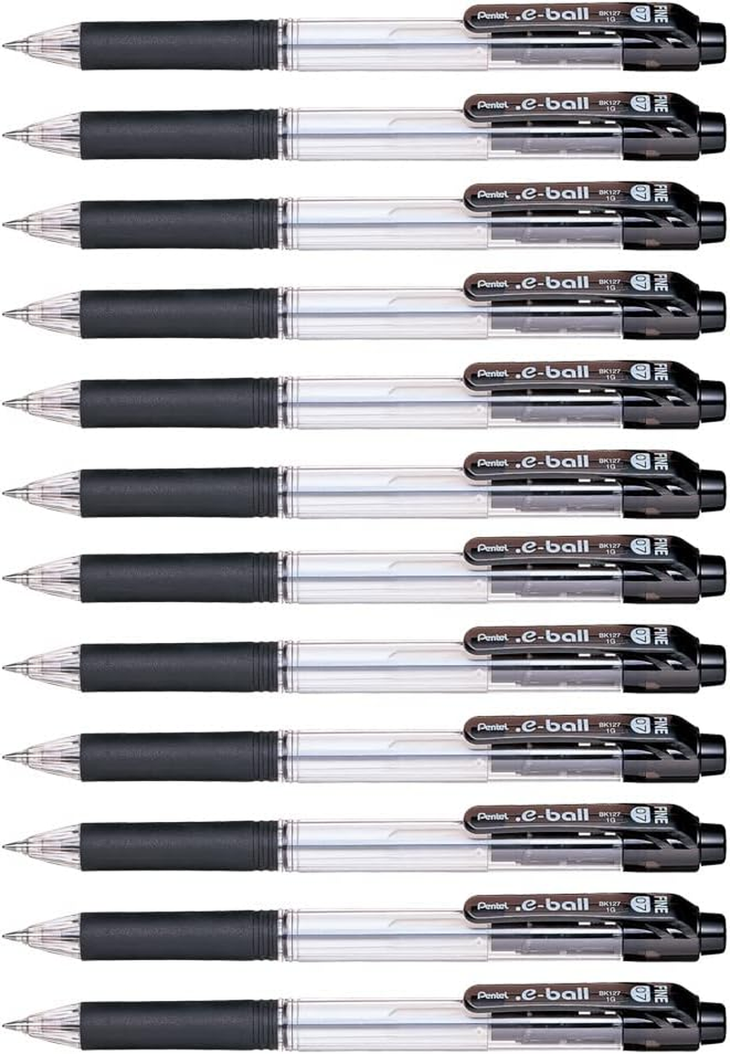 Pentel E-Ball 0.7Mm Medium Nib Retractable Ballpoint Pen Black Ink, Box of 12 Pens (BK127-A)