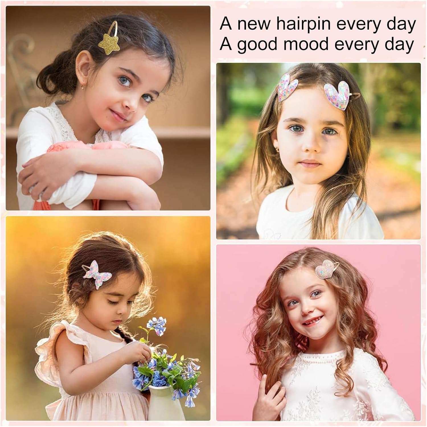 Aikeis 16 Shiny Metal Snap Hair Clips Cute Hair Accessories Hair Clips Suitable for Girls Flower/Star/Crown/Heart/Butterfly Accessories image number 3