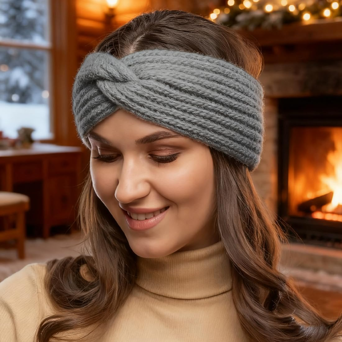 GGUFAY Bow Headband Women'S Winter Knitted Warm Headbands Ear Warmers Headband Hair Band Thick for Women Girls Elastic Crochet Thermal Headband (A) image number 4