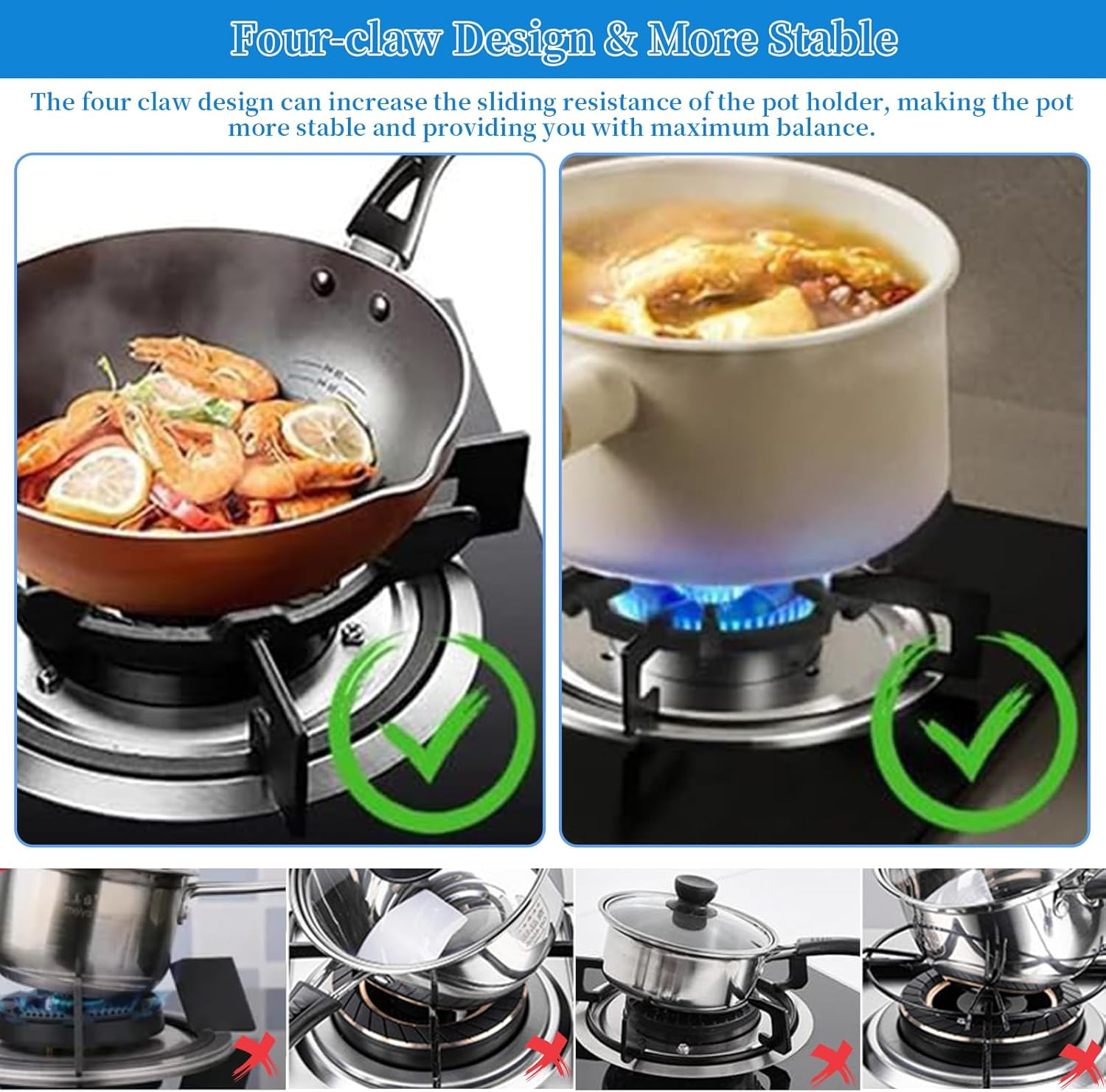 Cast Iron Wok Support Ring, Universal Non-Slip Carbon Steel Wok Supports for Gas Stove, Kitchen Stove Burner Ring, Cooktop Range Pan Holder, Gas Range Replacement Parts Accessories, Wok Stand Rack (G) image number 3