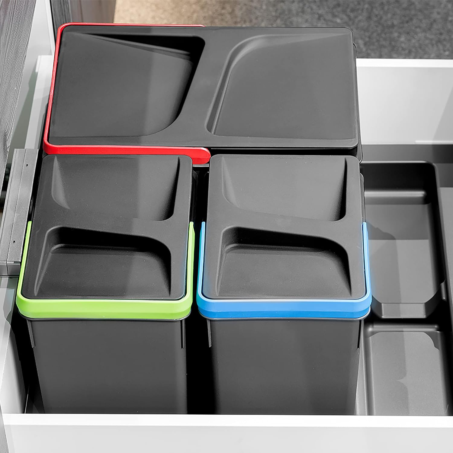 Emuca - Recycle Containers for Kitchen Drawers, Height 216, 2X12L + 2X6L, Anthracite Grey Plastic, Plastic
