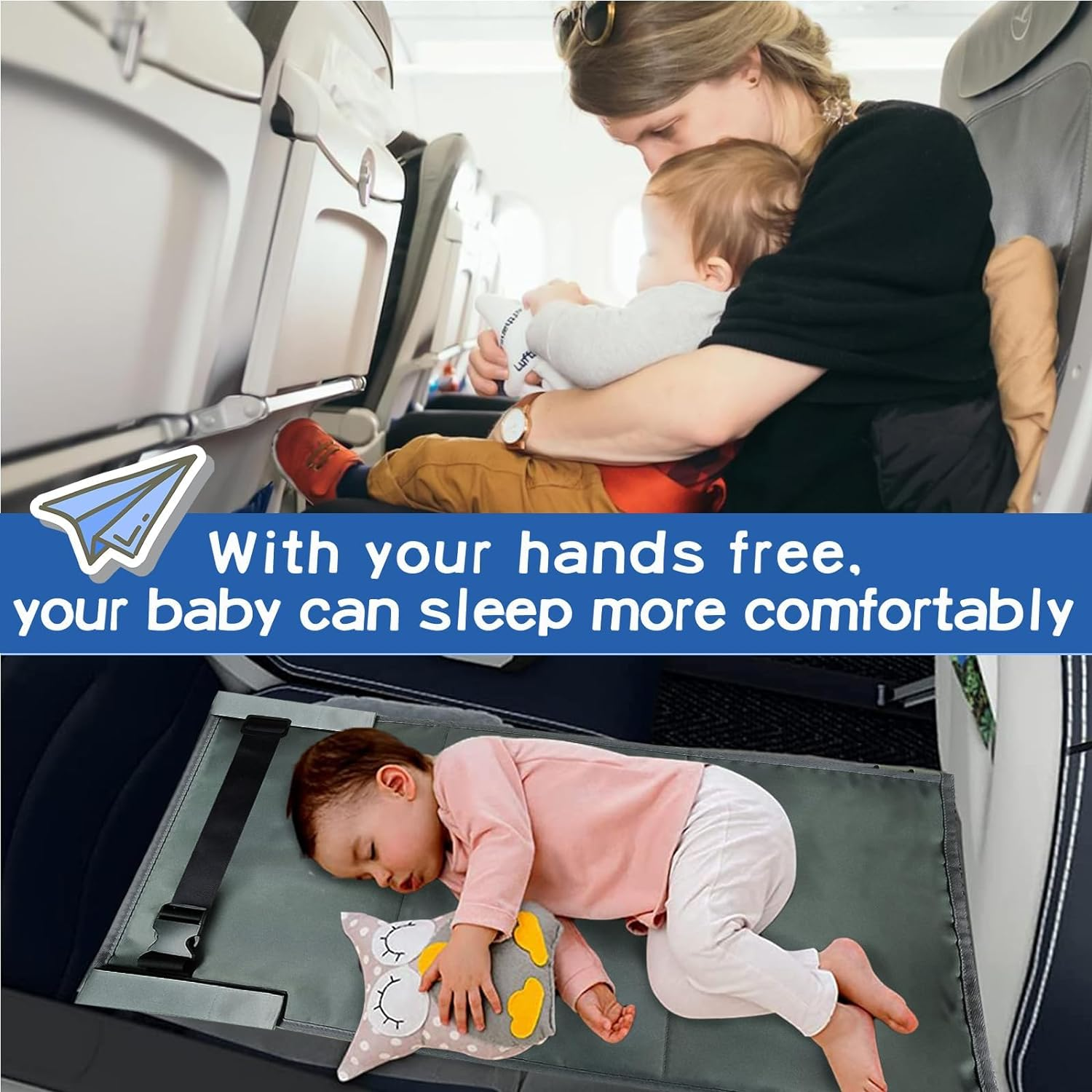 Toddler Airplane Footrest Airplane Seat Extender - Toddlers Portable Foot Rest Travel Bed Airplane Travel Accessories for Kids Hammock for Flights Leg Rest for Kids (Grey) image number 1