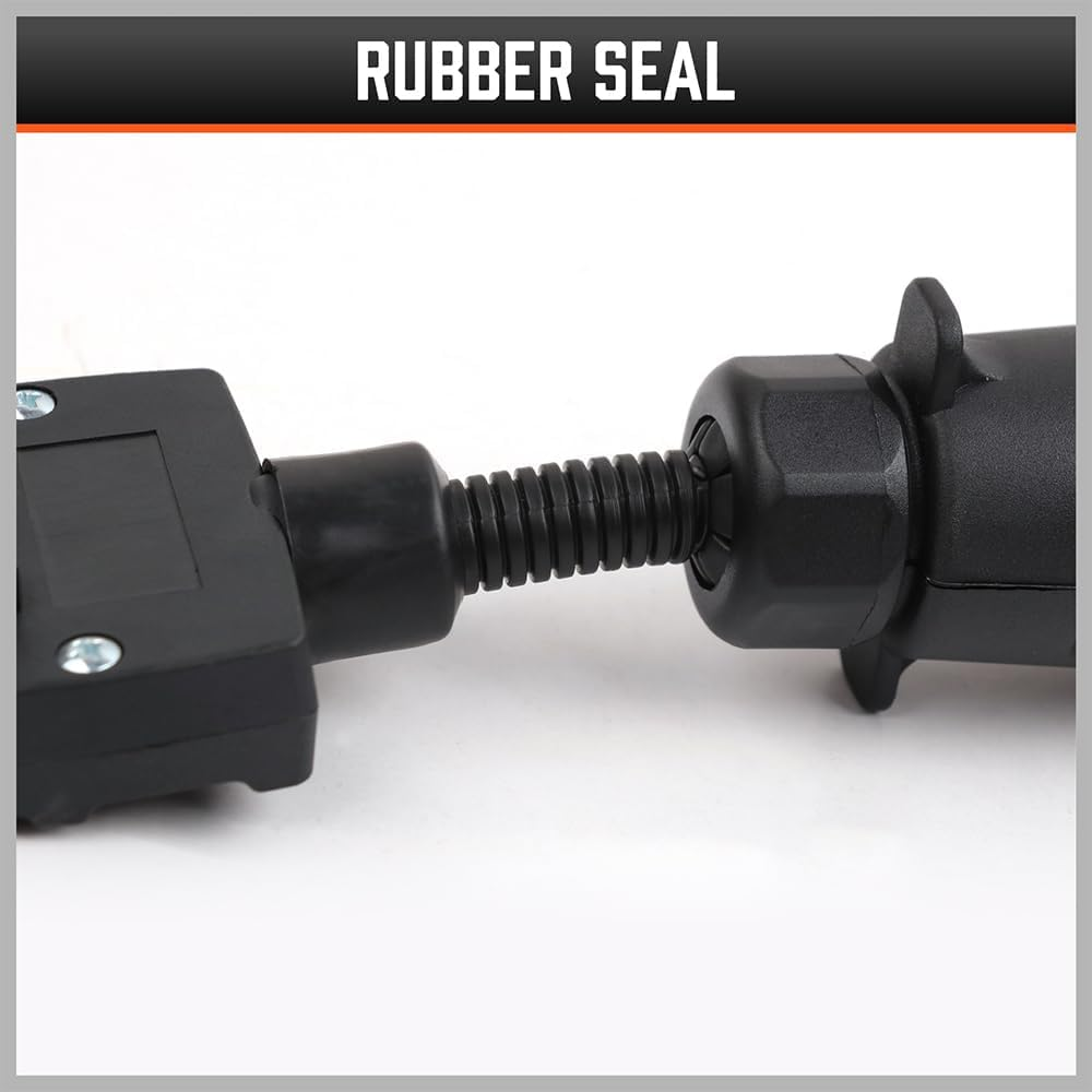 7-Pin Flat Male to 7-Pin round Female Trailer Plug Adapter &ndash; Caravan Towing Connector with Rubber Seal for Trailer, Boat, RV, Camper, Weatherproof Flexible Design image number 3